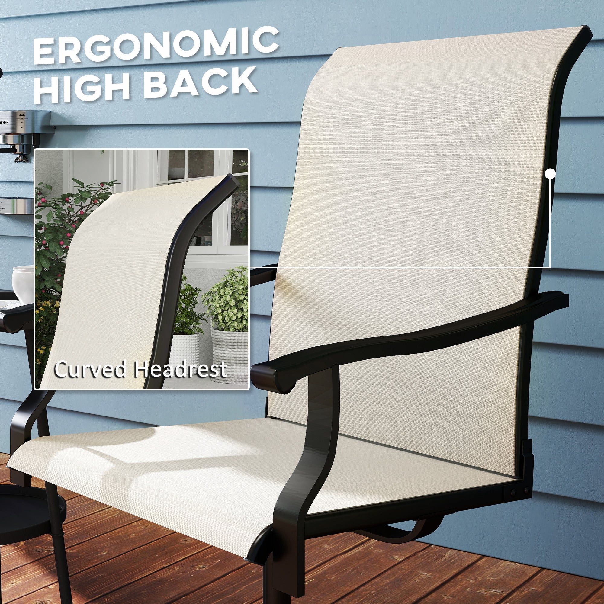 Outdoor Patio Swivel Chairs Set of 2, High Back Patio Dining Chairs with All-Weather Mesh Fabric and Metal Frame for Backyard, Lawn, Porch or Garden, Beige - Image 8