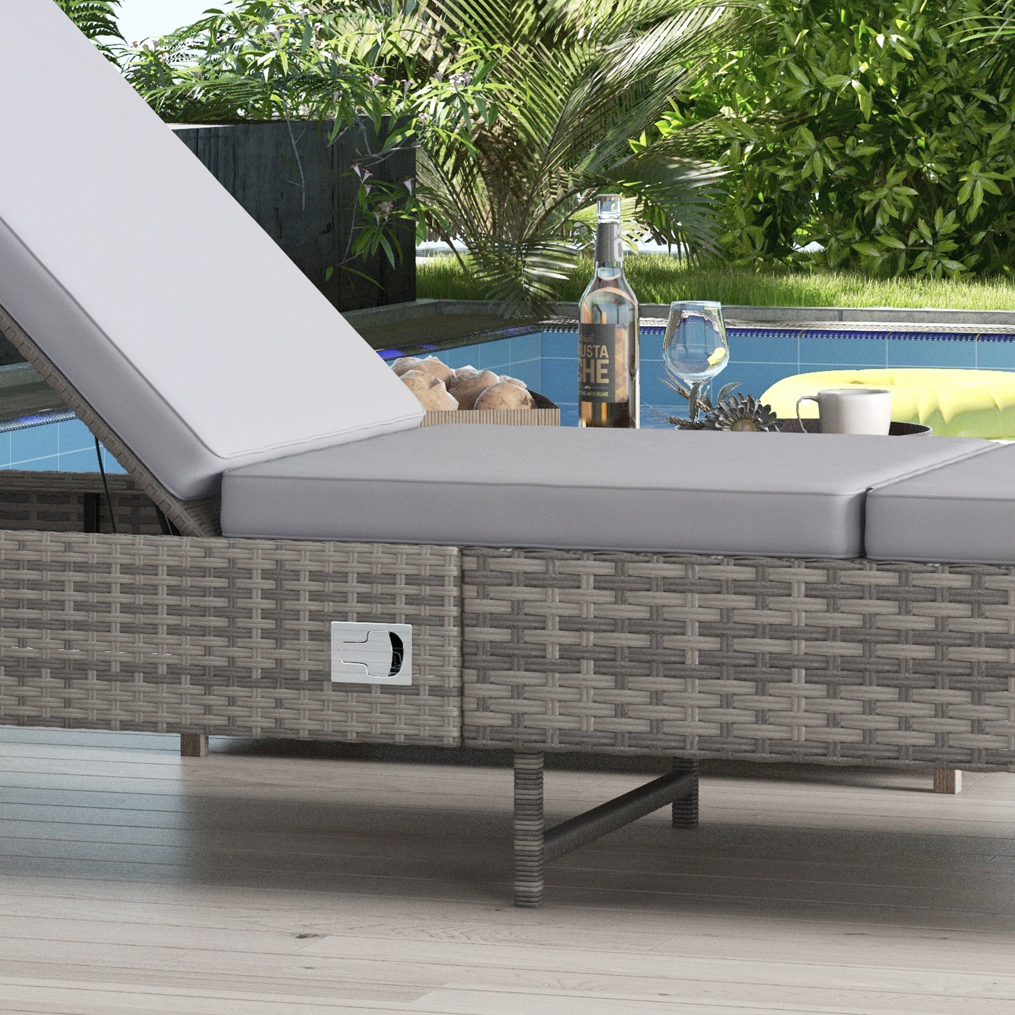 Patio Adjustable Rattan Lounger, Sunbed Daybed w/Removable & Washable Cushion, Light Grey - Image 10