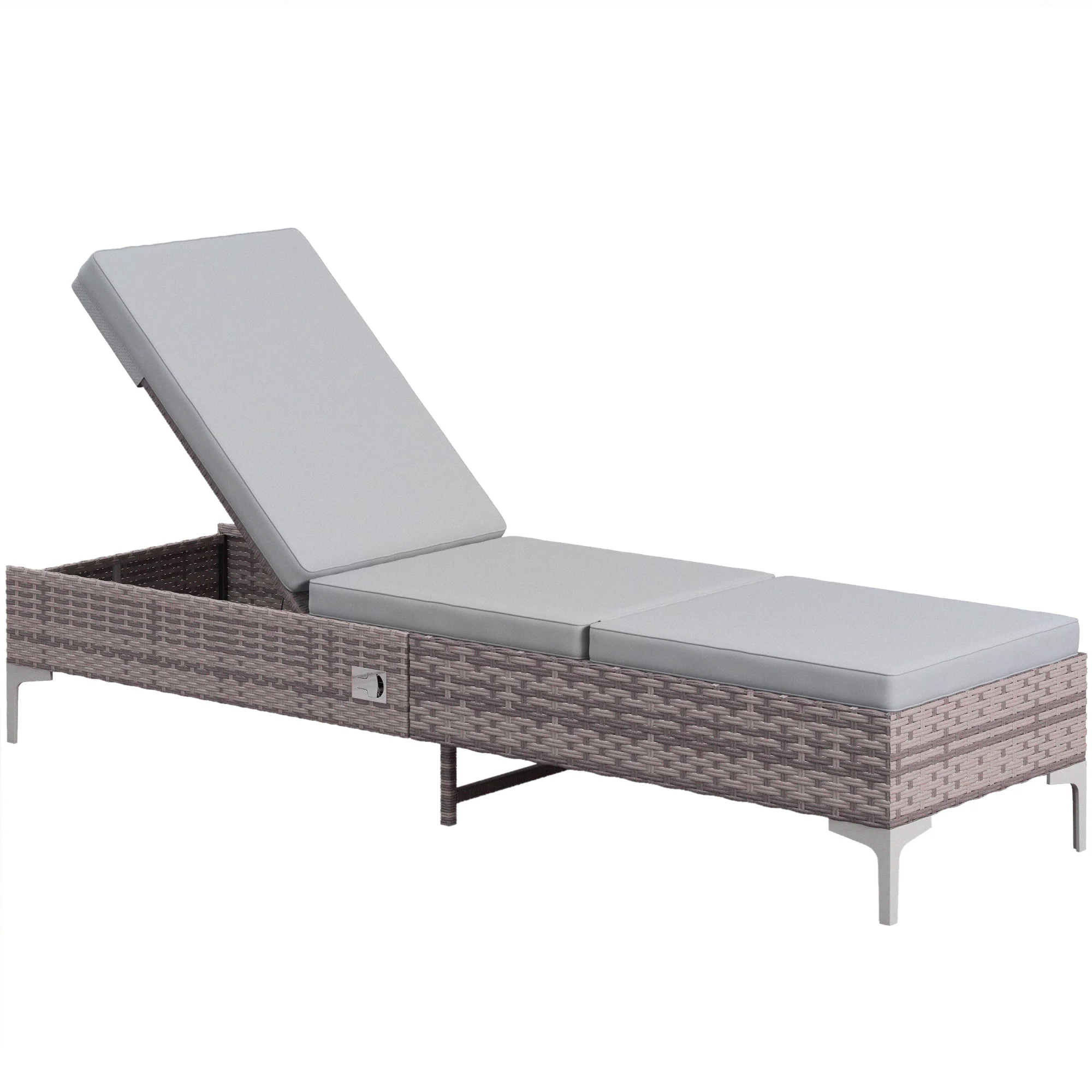 Patio Adjustable Rattan Lounger, Sunbed Daybed w/Removable & Washable Cushion, Light Grey - Image 13