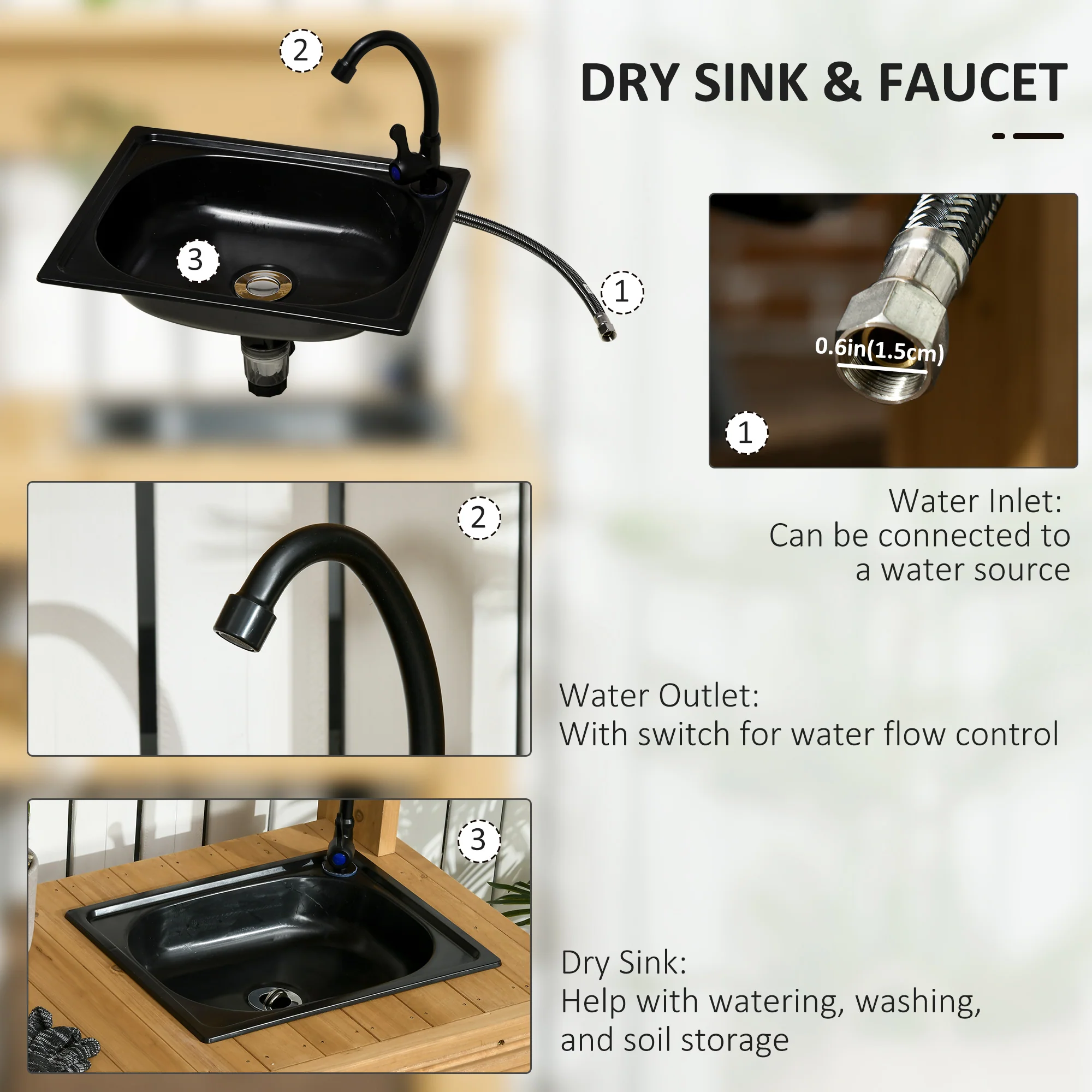 Potting Bench with Removable Sink & Faucet, Storage Shelves - Image 7