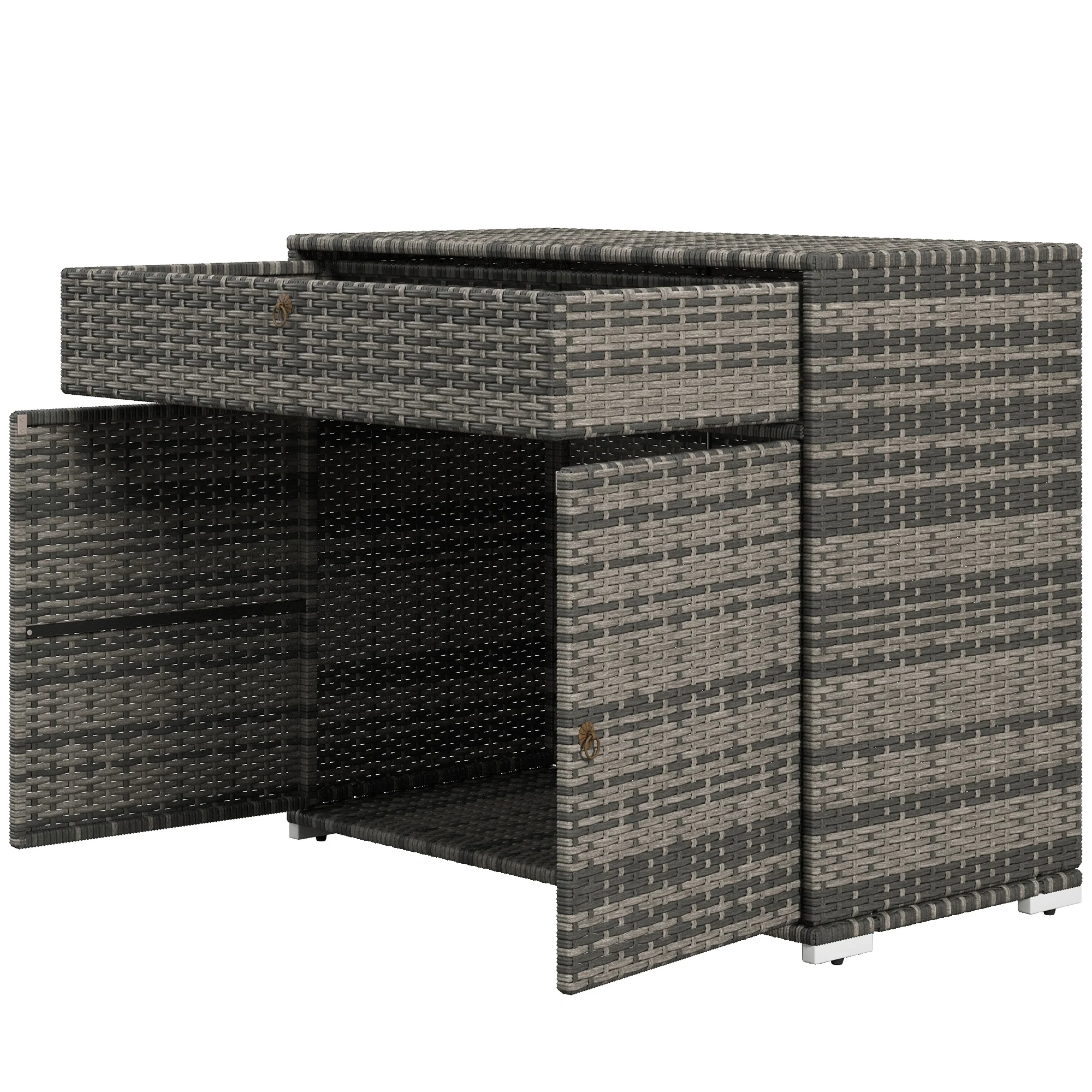 Outdoor PE Rattan Storage Cabinet, 2-Door Pool Towel Storage Cabinet with Drawer, Grey - Image 2