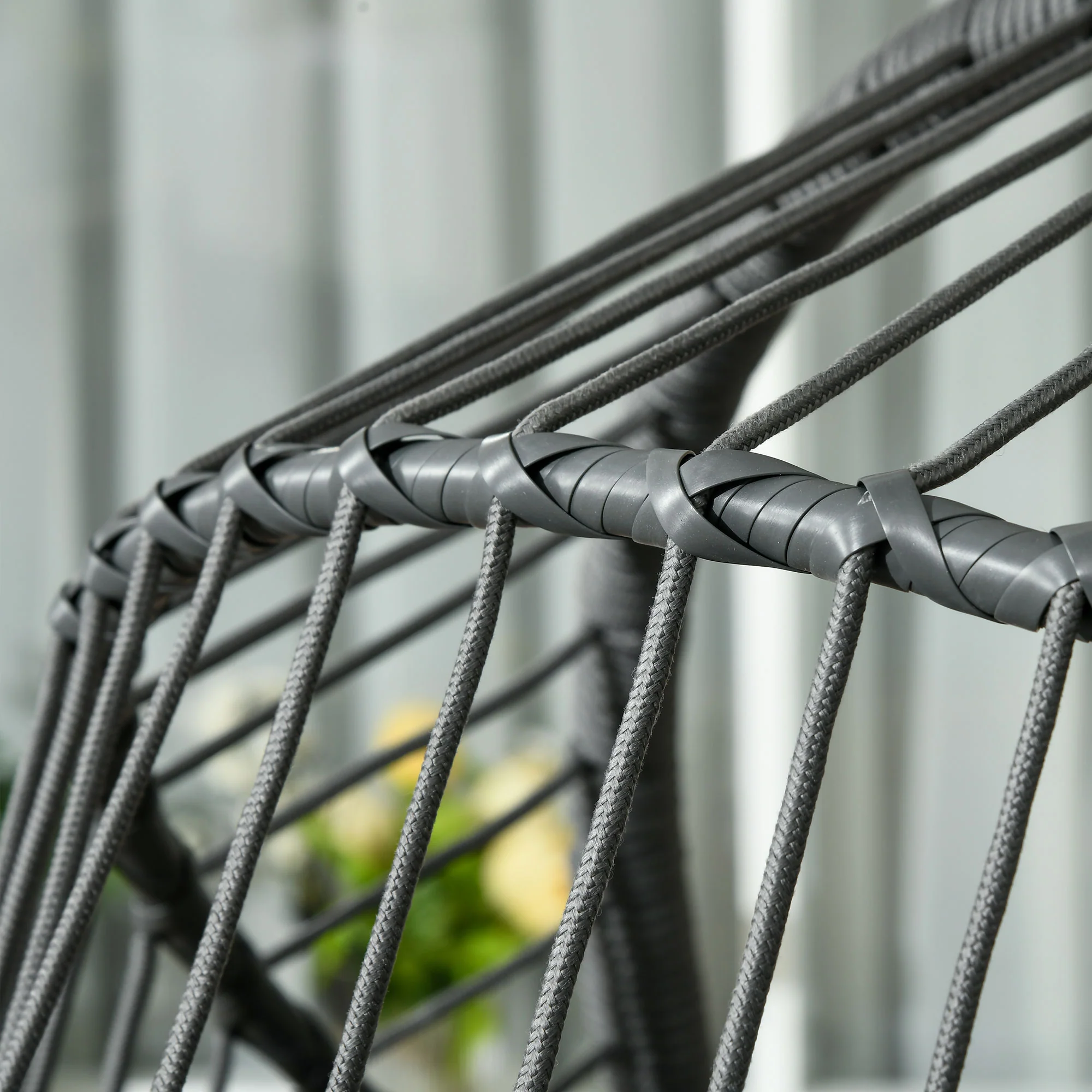 Outdoor Swing Chair with Thick Padded Cushion, Patio Hanging Chair with Metal Stand, Foldable Basket Egg Chair with Cup Holder, Rope Structure, for Indoor and Outdoor, Grey - Image 11