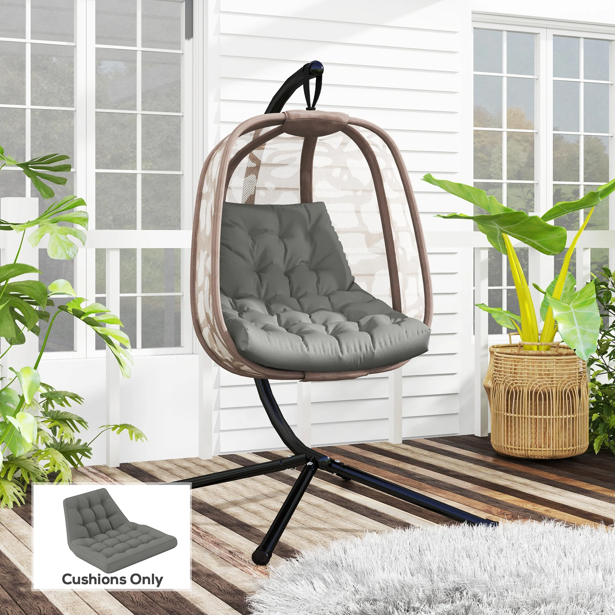 Outdoor Tufted Patio Cushion Replacement for Garden Egg Chair, High-Density Foam, Grey - Image 4