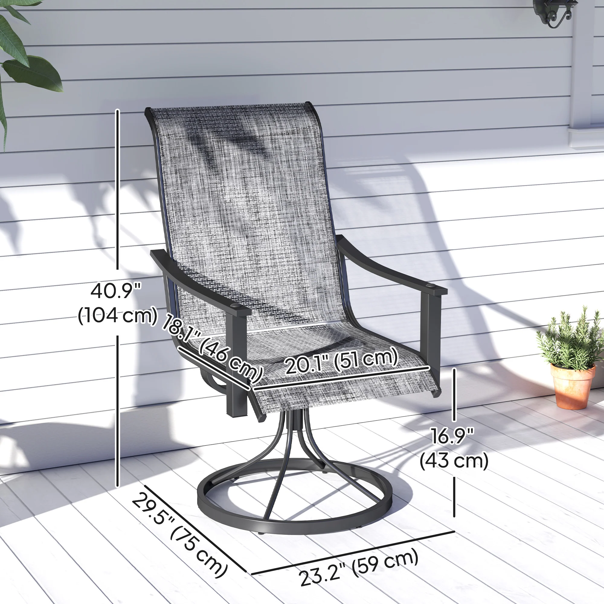 2 Pieces Rocking Swivel Patio Chairs with High Back & Curved Armrests, Mixed Grey - Image 5