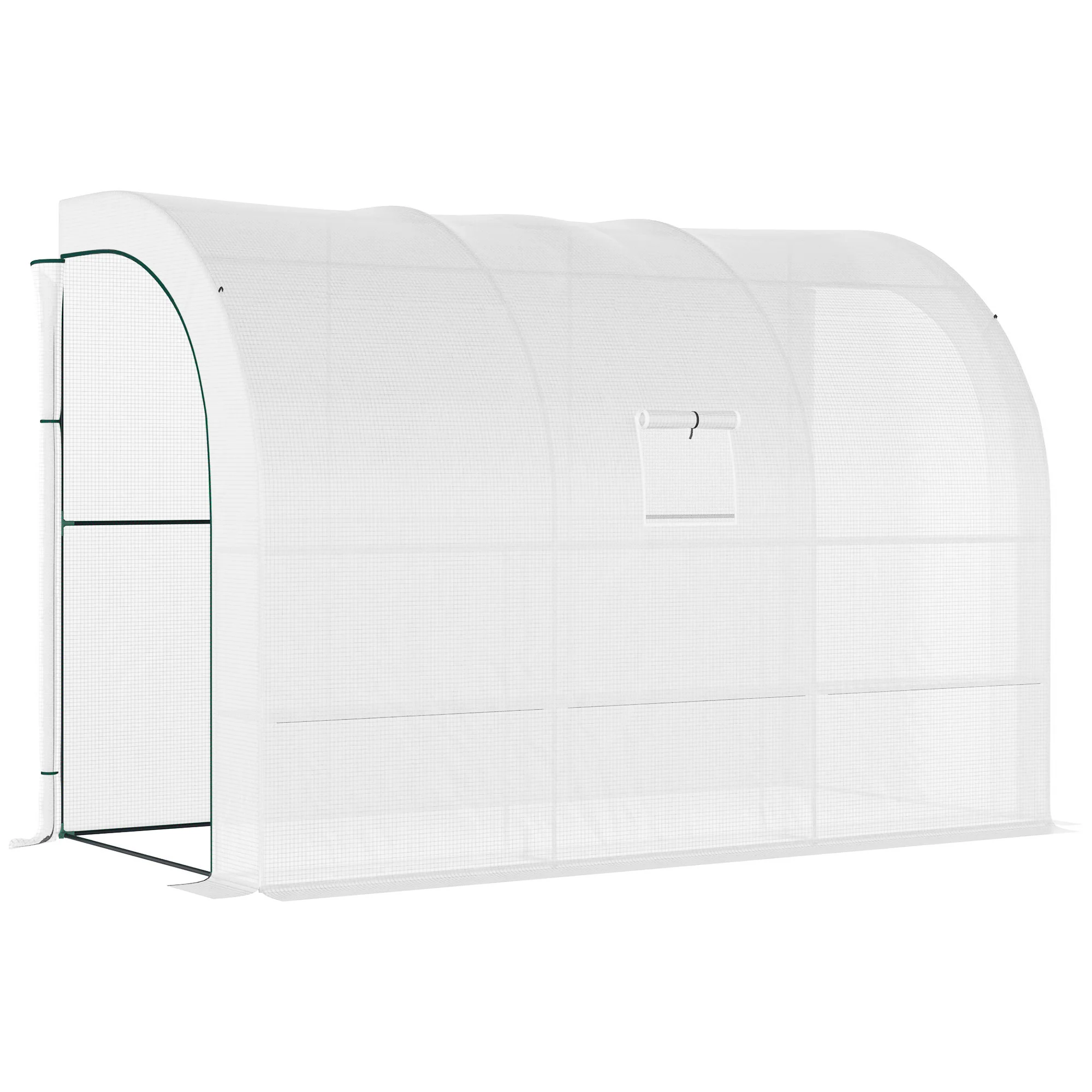 Lean to Wall Greenhouse with 3 Tiers 6 Wired Shelves & Windows, 300x150x213 cm, White