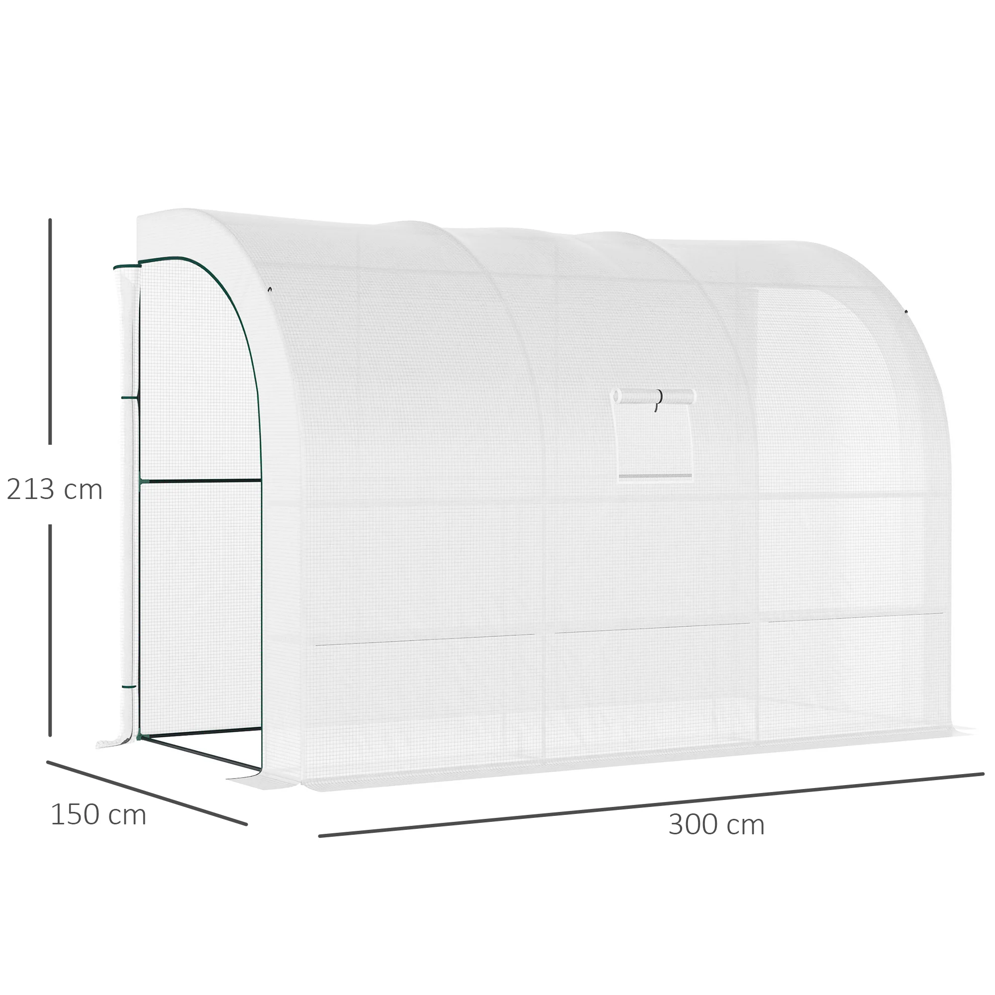 Lean to Wall Greenhouse with 3 Tiers 6 Wired Shelves & Windows, 300x150x213 cm, White - Image 5