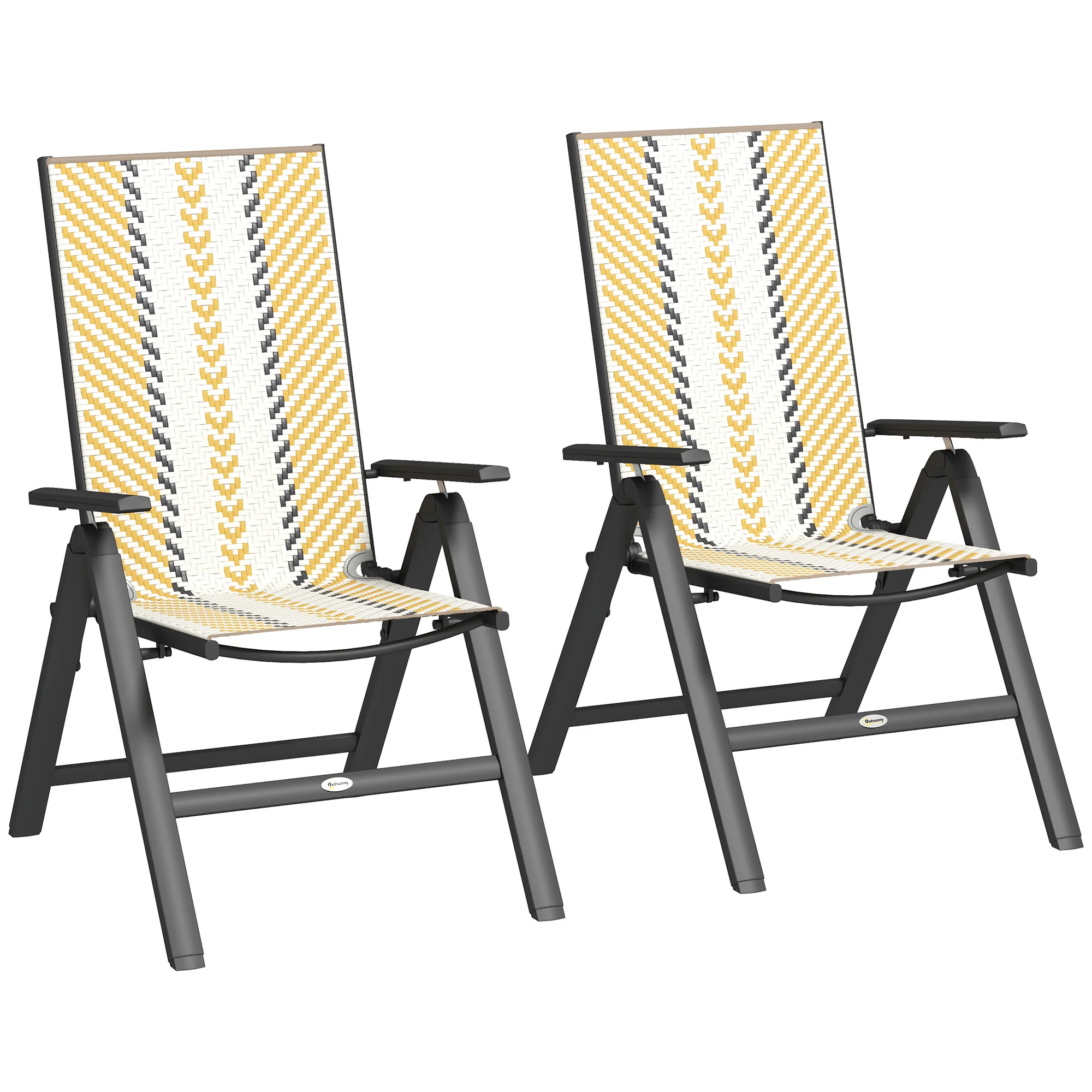 Outdoor Wicker Chairs Set of 2 with 5-Position Adjustable Backrest & Steel Frame, Orange