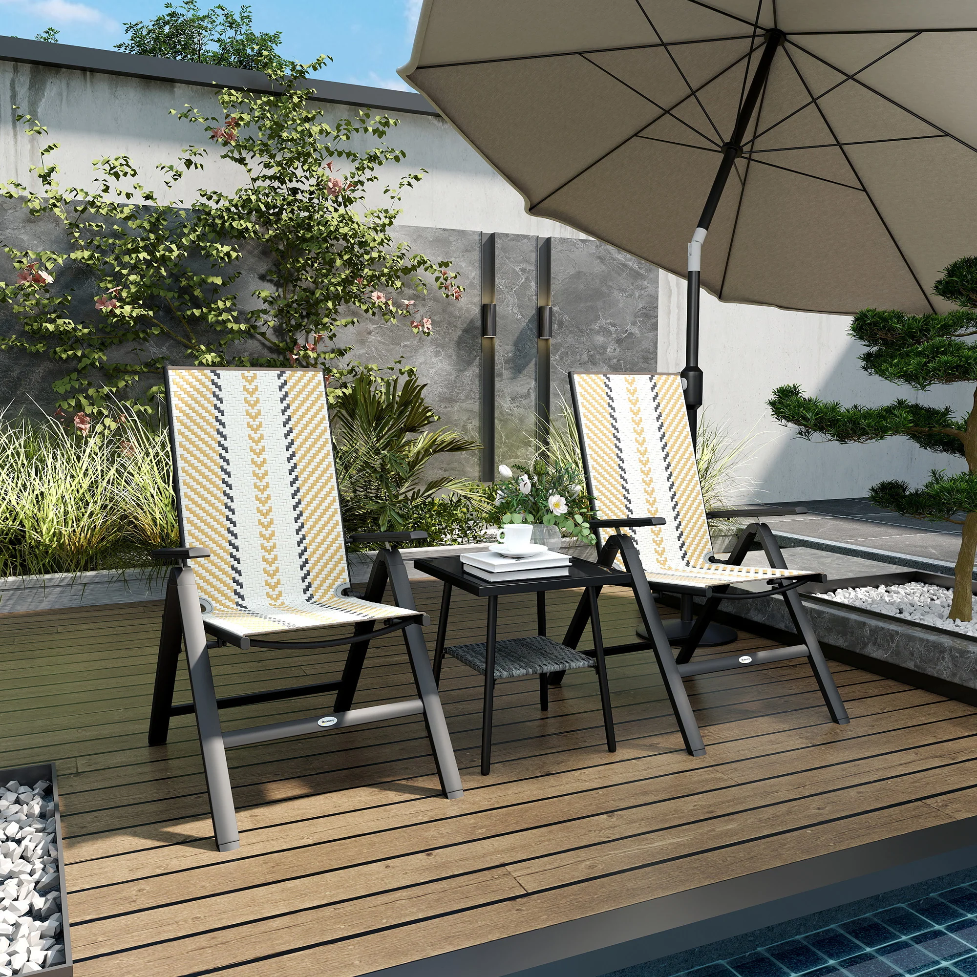 Outdoor Wicker Chairs Set of 2 with 5-Position Adjustable Backrest & Steel Frame, Orange - Image 4