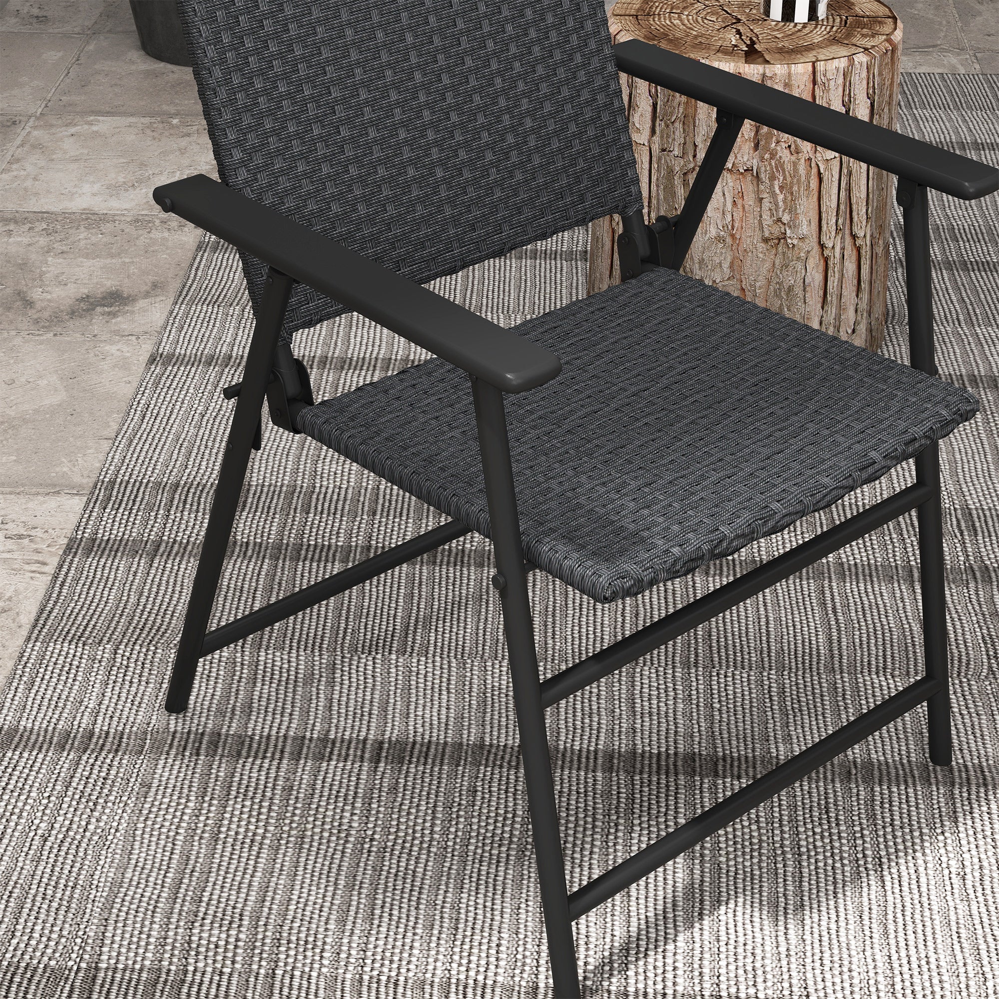 Outdoor Wicker Dining Chair Set of 2, Foldable Patio Furniture with Steel Frame, Black - Image 10