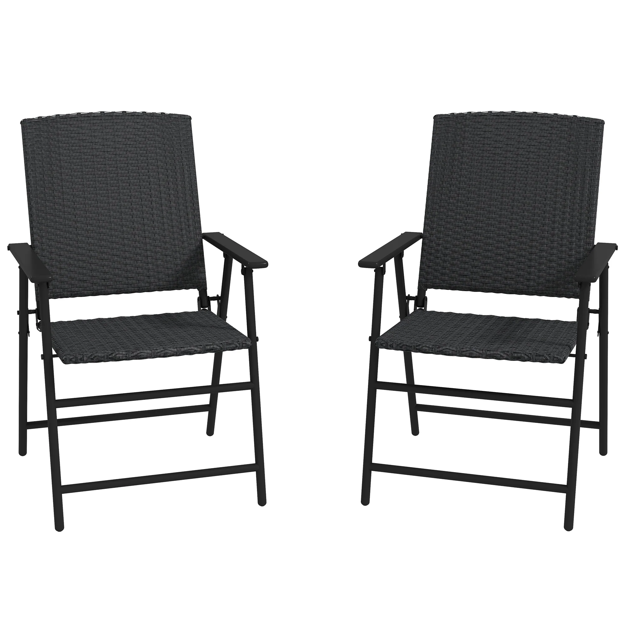 Outdoor Wicker Dining Chair Set of 2, Foldable Patio Furniture with Steel Frame, Black - Image 12