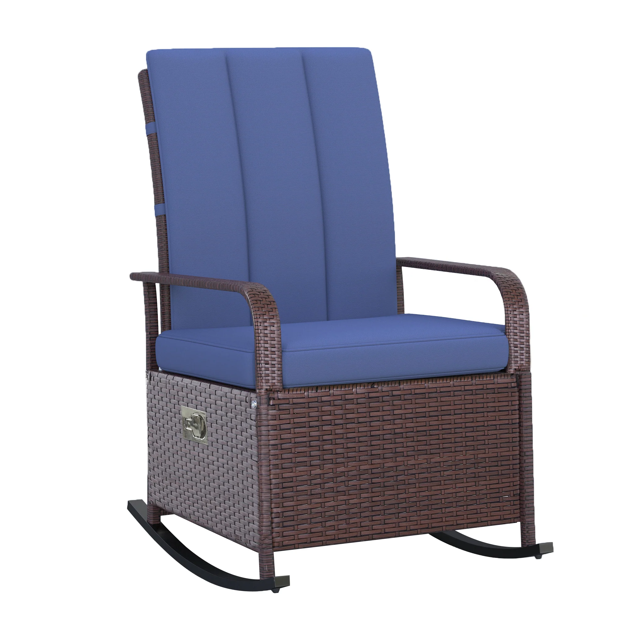 Outdoor Cushioned PE Rattan Recliner Chair with Adjustable Footrest & Armrests, Dark Blue - Image 12