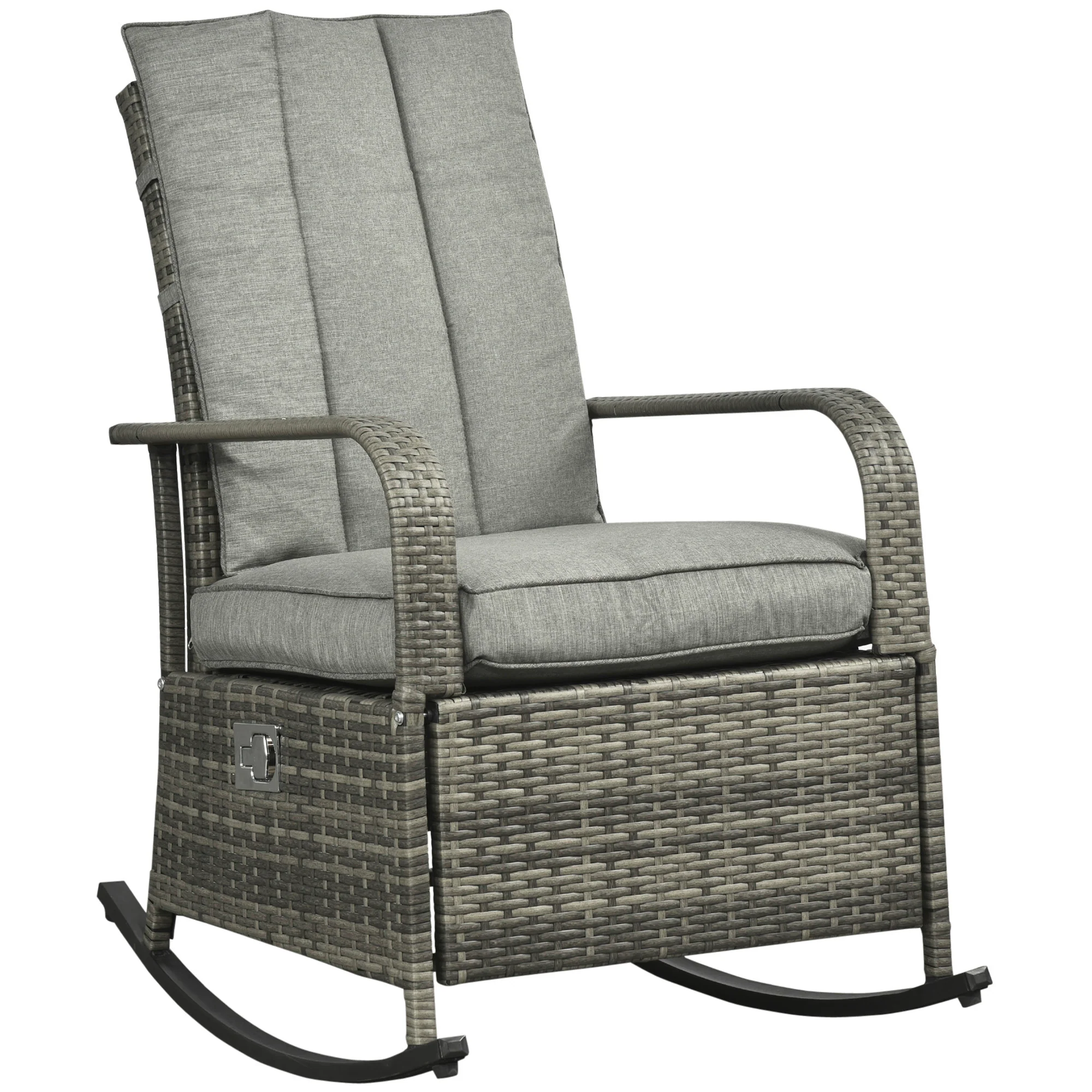 Outdoor Cushioned PE Rattan Recliner Chair with Adjustable Footrest & Armrests, Mixed Grey - Image 12