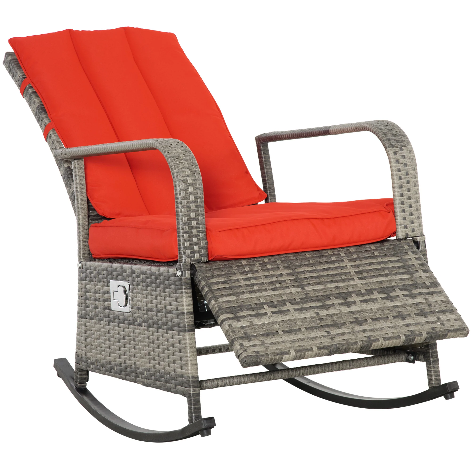 Outdoor Cushioned PE Rattan Recliner Chair with Adjustable Footrest & Armrests, Red - Image 12