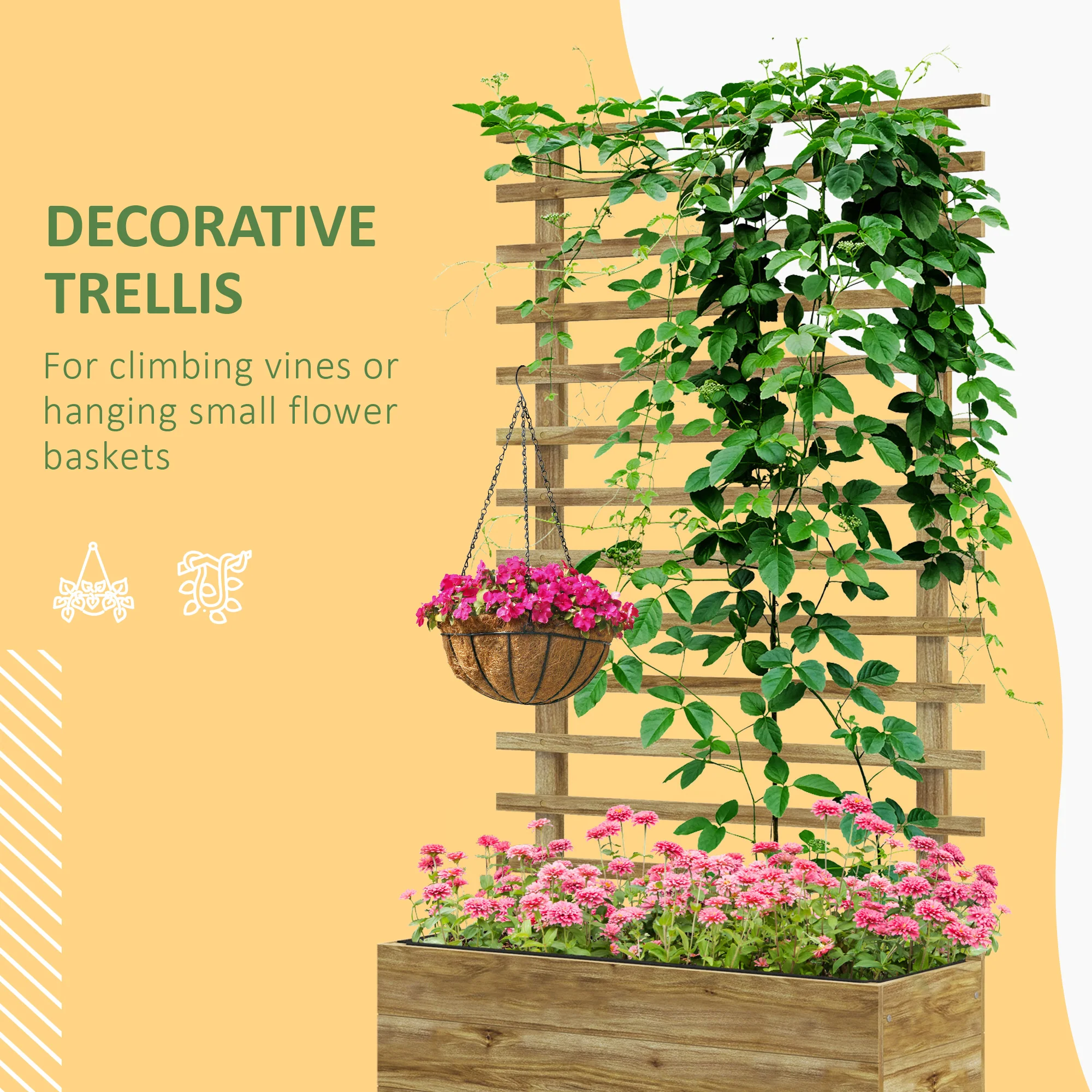 Outdoor Wooden Planters with Trellis and 4 Wheels for Climbing Plants, 76 x 30 x 155cm, Natural - Image 7