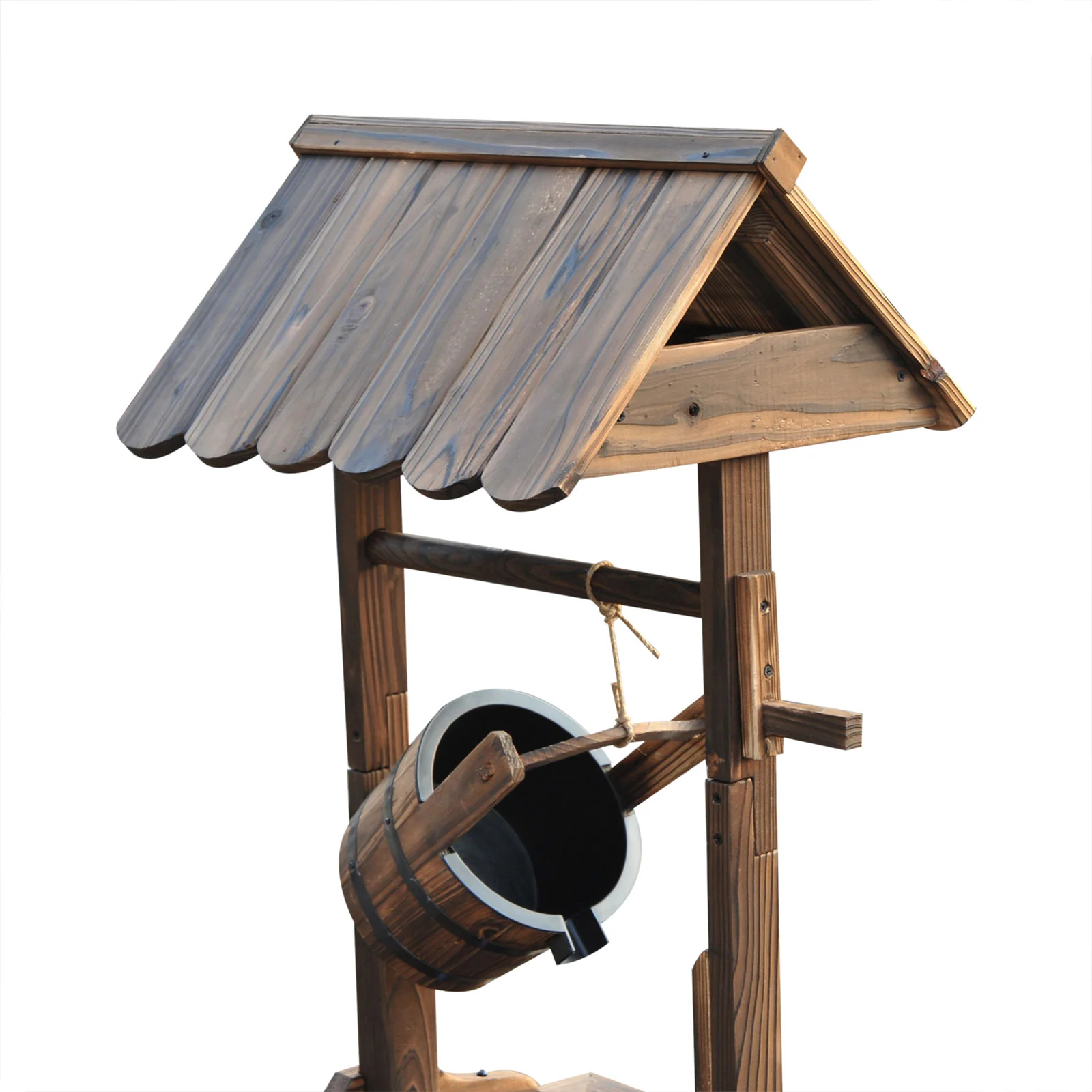 Outdoor Wooden Wishing Well Fountain w/ Adjustable Water Flow Rate & Electric Pump - Image 11