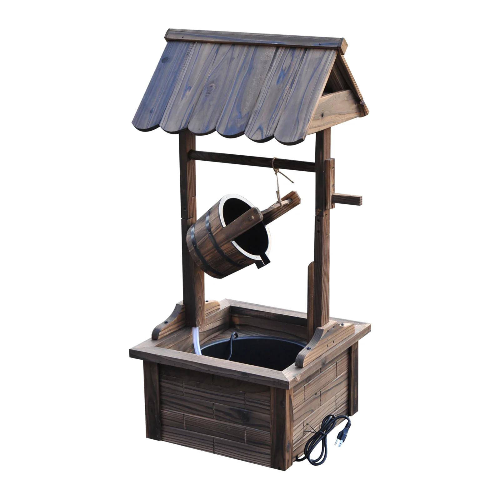 Outdoor Wooden Wishing Well Fountain w/ Adjustable Water Flow Rate & Electric Pump - Image 2