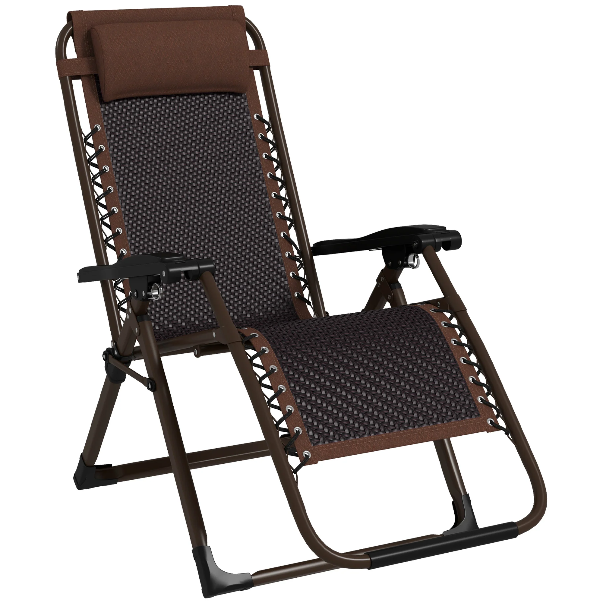 Outdoor Zero Gravity Chair, Folding PE Rarran Reclining Lounge Chair w/ Recline Back, Brown - Image 12