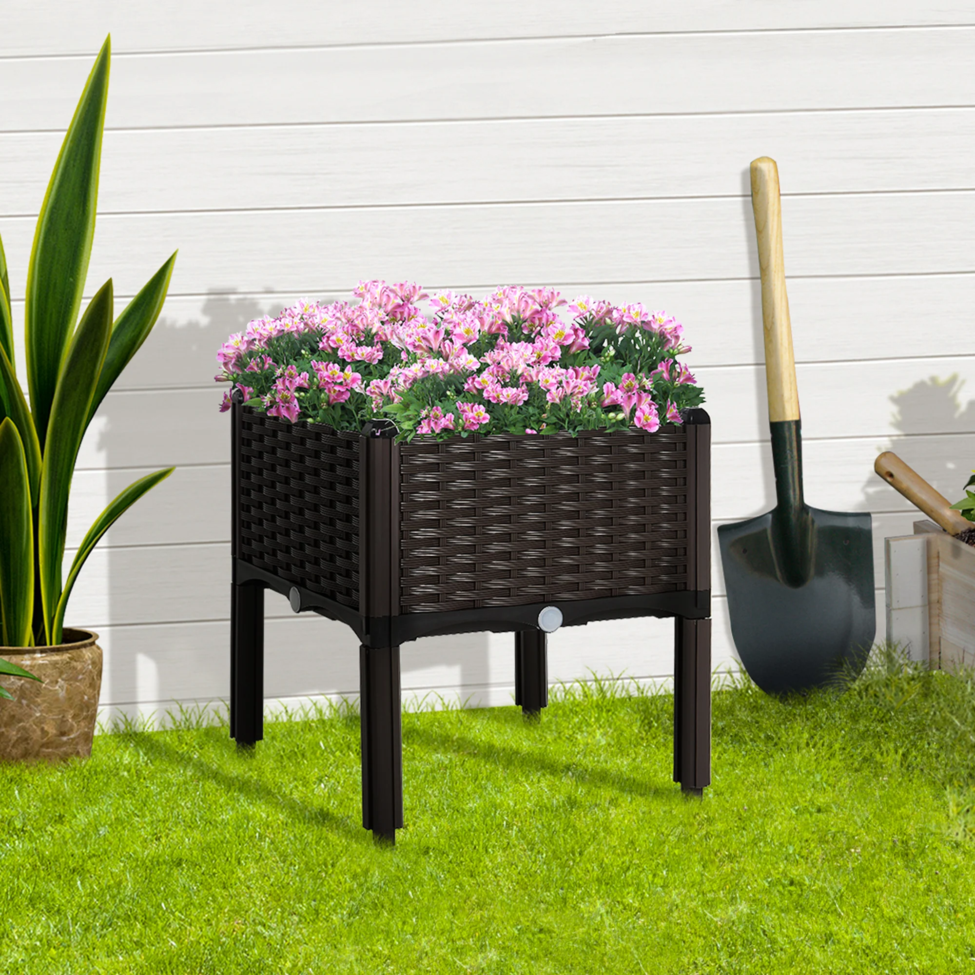 1 Piece Raised Garden Bed with Legs, Self-Watering Planter Box Raised Bed to Grow Flowers, Herbs & Vegetables, Brown - Image 4