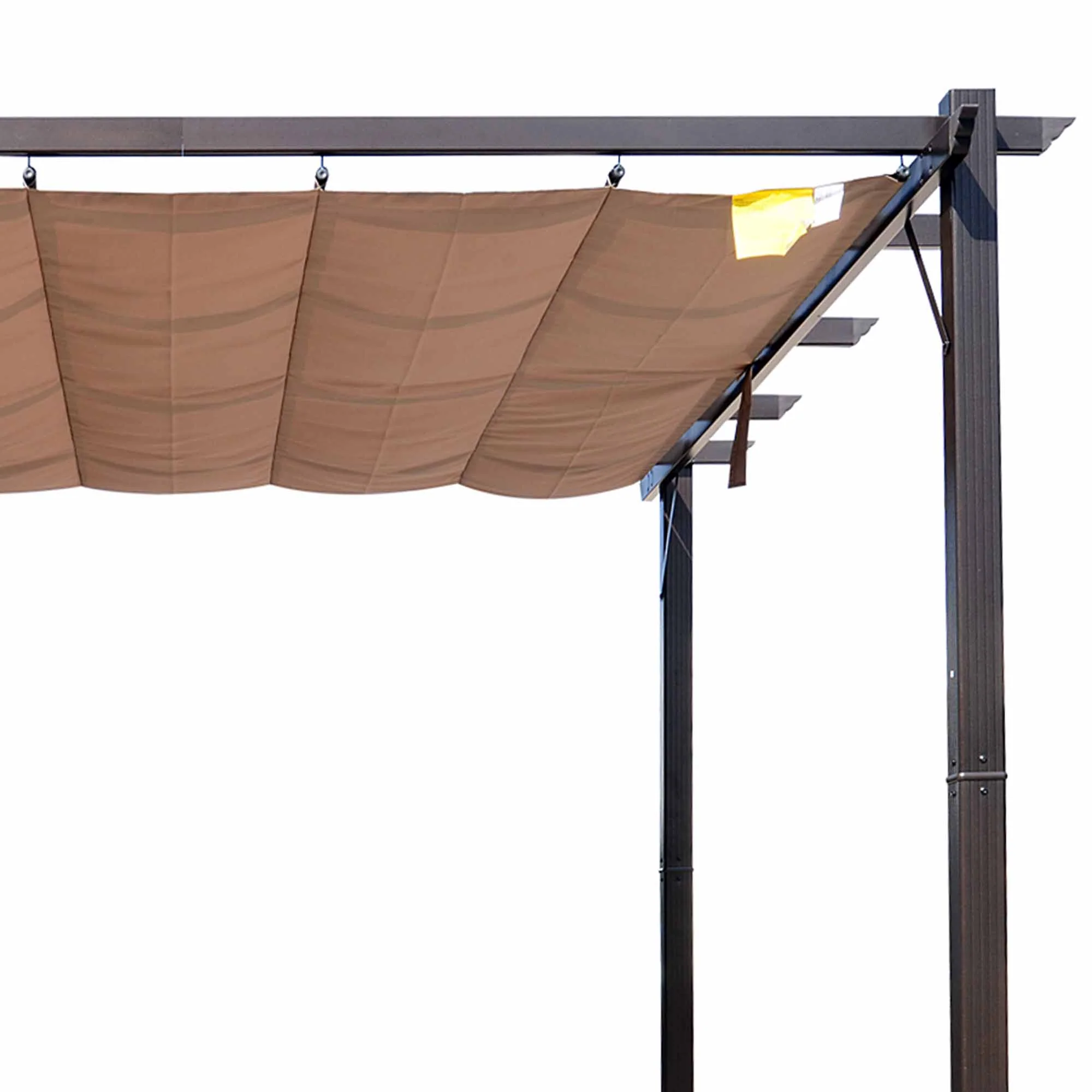 10' x 10' Retractable Aluminum Pergola Canopy with Gray Shade Shelter, Brown - Image 11