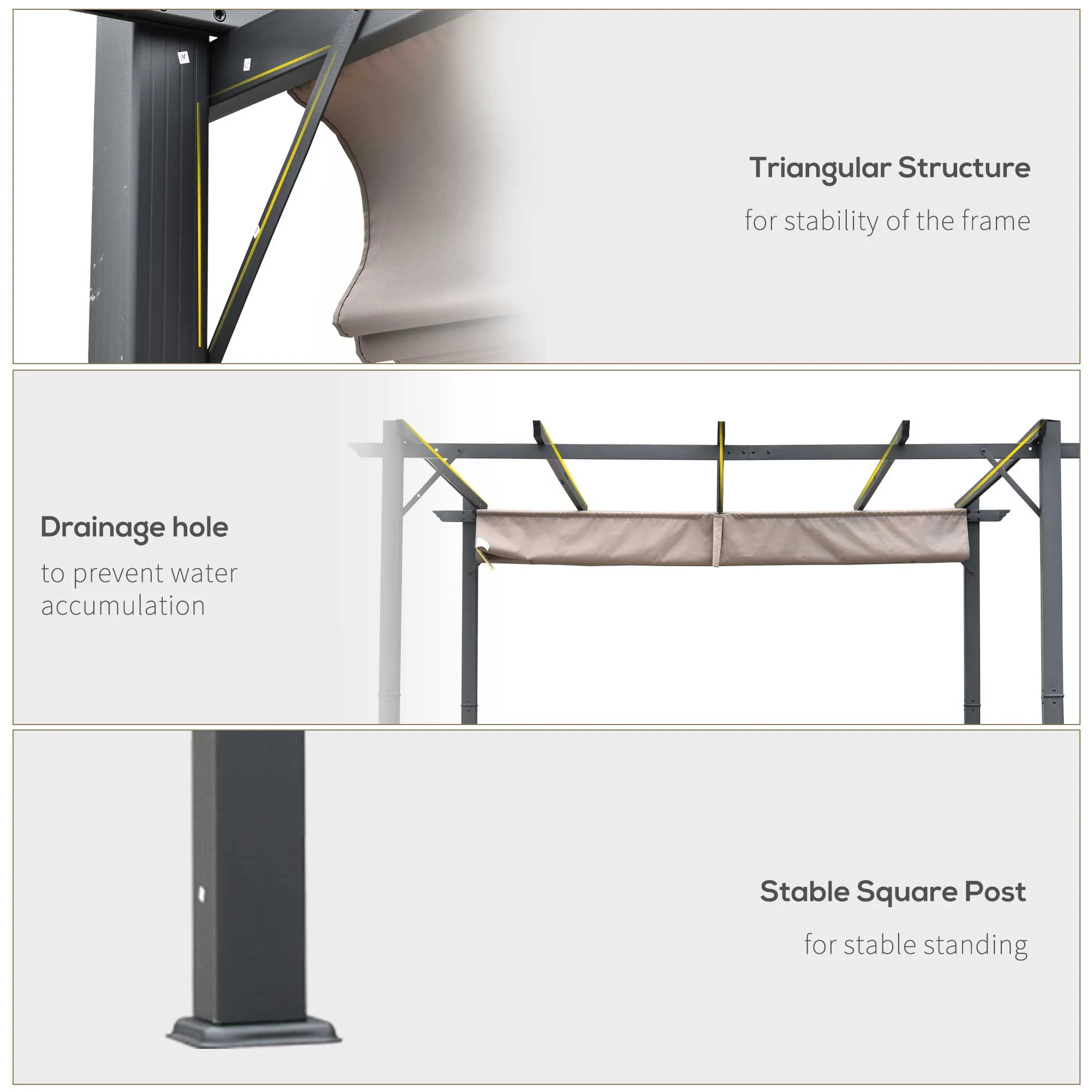 10' x 10' Retractable Aluminum Pergola Canopy with Gray Shade Shelter, Charcoal Gray - Image 7