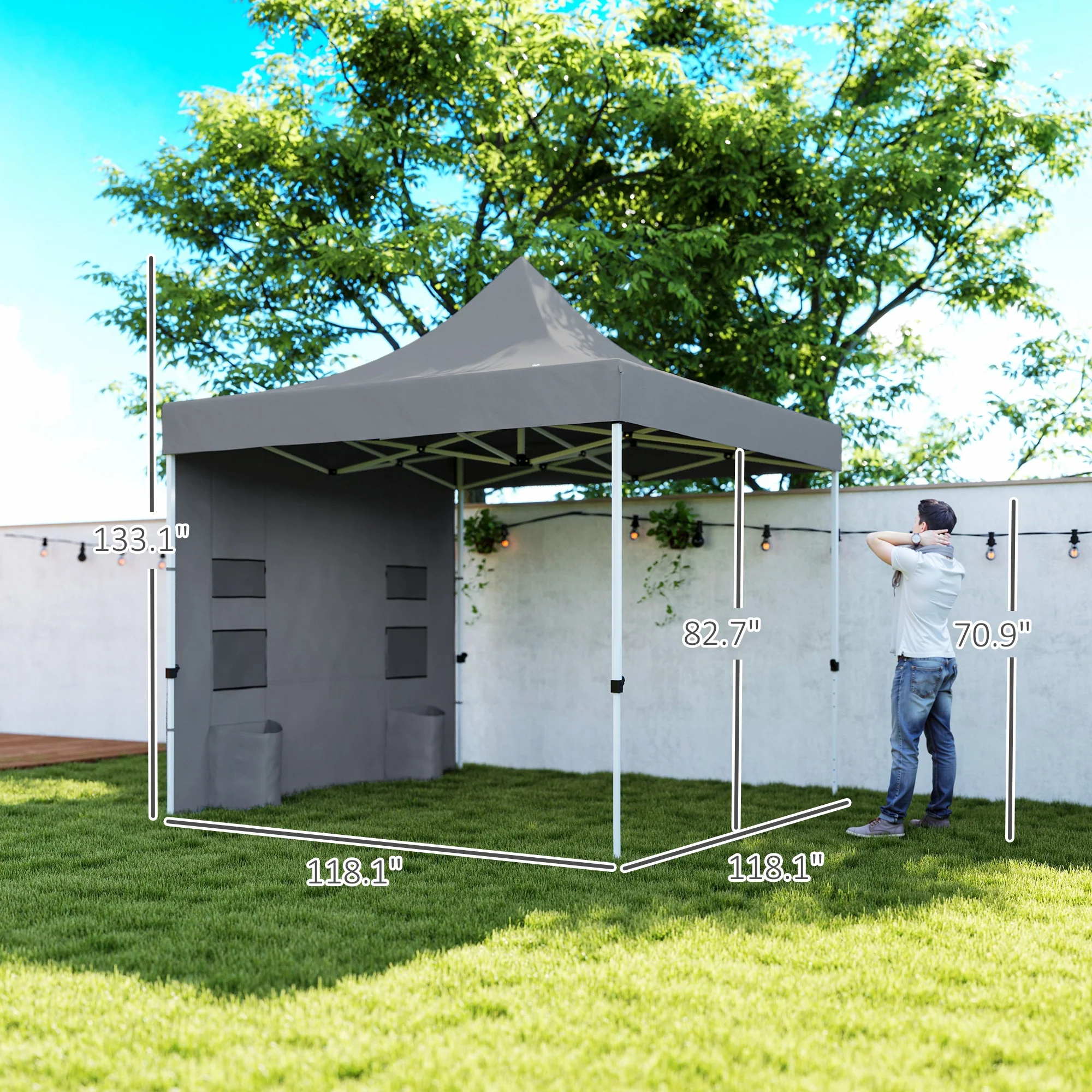 10' x 10' Heavy Duty Pop-Up Canopy Tent with Sidewalls, UPF50+ & Storage Pockets, Gray - Image 5