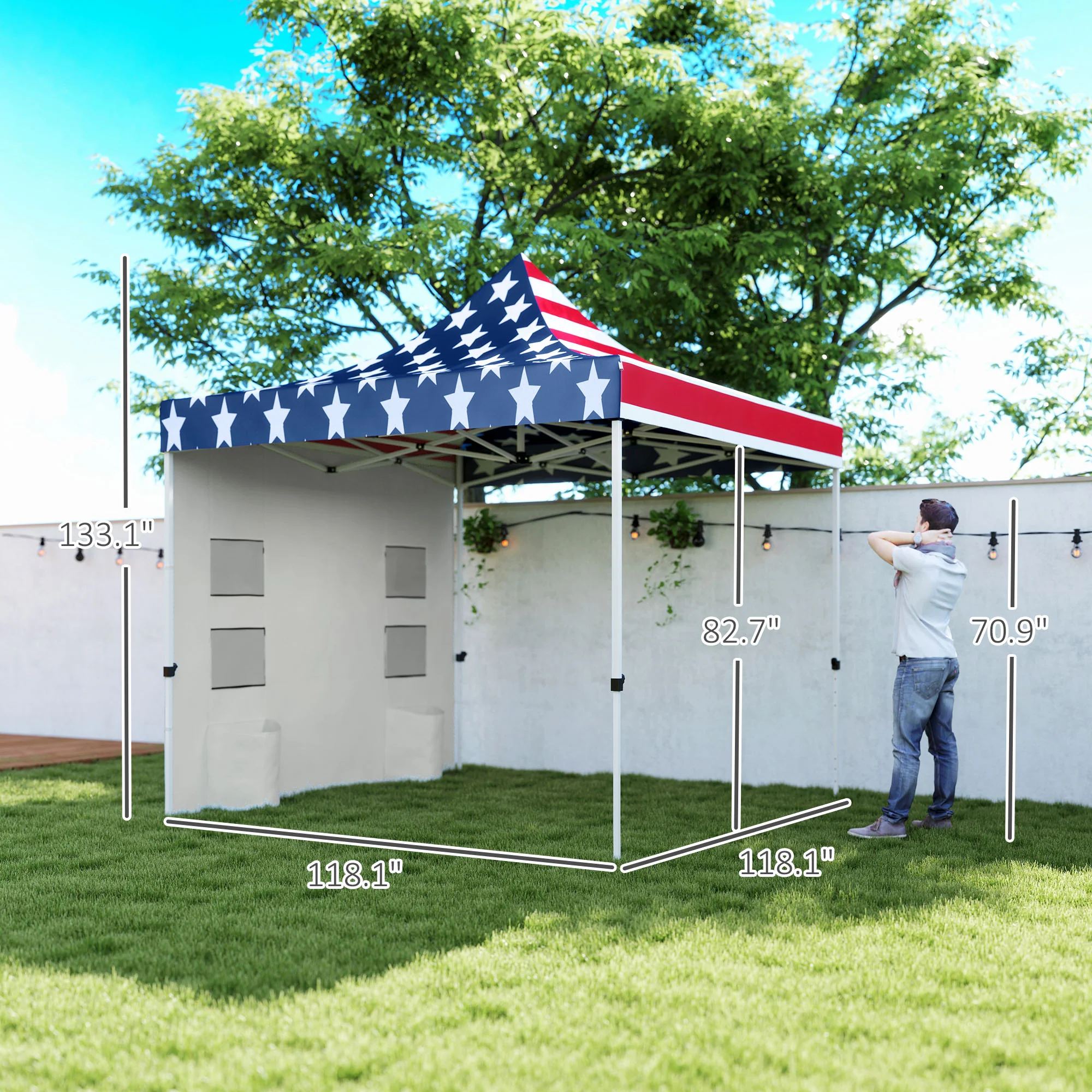 10' x 10' Canopy Tent with Sidewalls, UPF50+ Sun Shelter with Storage Pockets, American Flag Design - Image 5