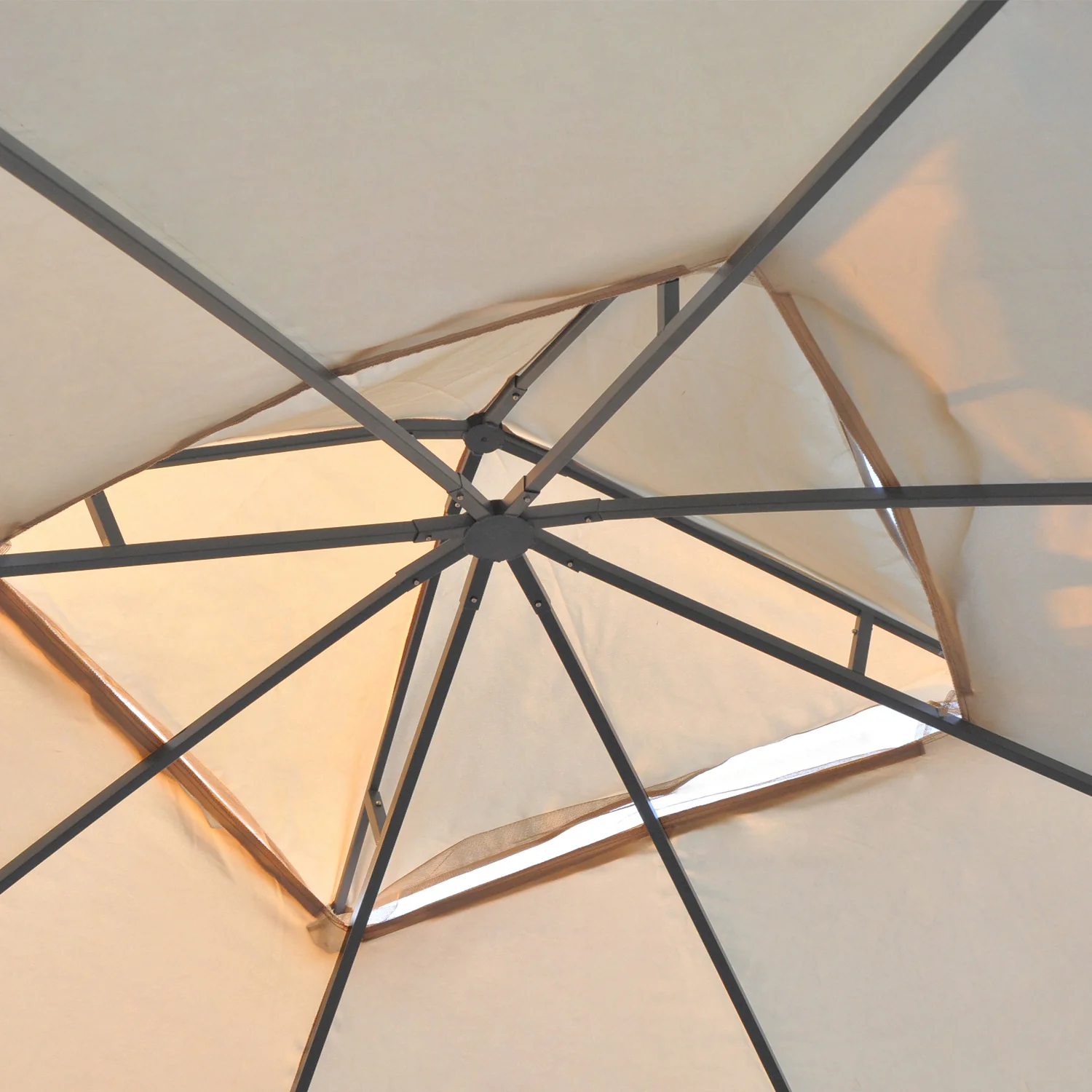 10' x 10' Patio Gazebo with Double Roof, Corner Shelves, Netting, Cream White - Image 10
