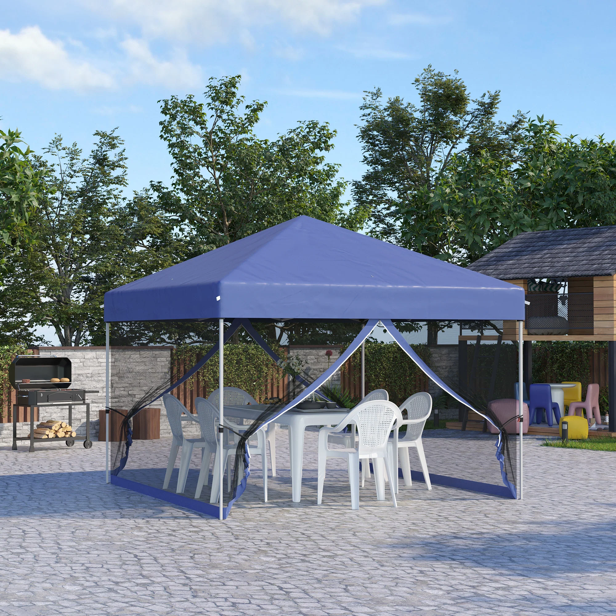 10' x 10' Pop-Up Gazebo with Screen Room, Adjustable Height & Wheeled Carry Bag, Blue - Image 3