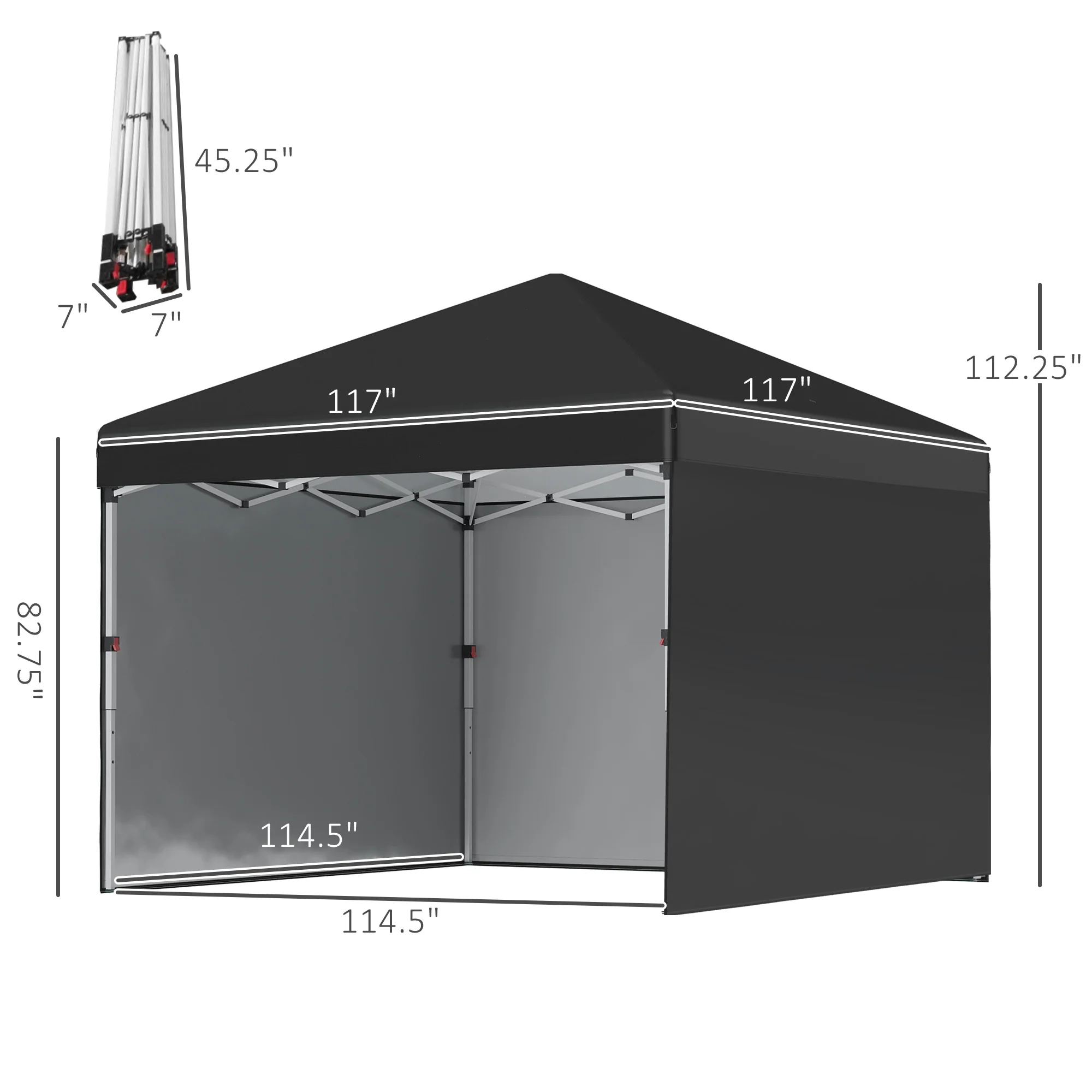 10' x 10' Instant Pop-Up Canopy Tent with 3 Sidewalls, Weight Bags & Carry Bag, Black - Image 5