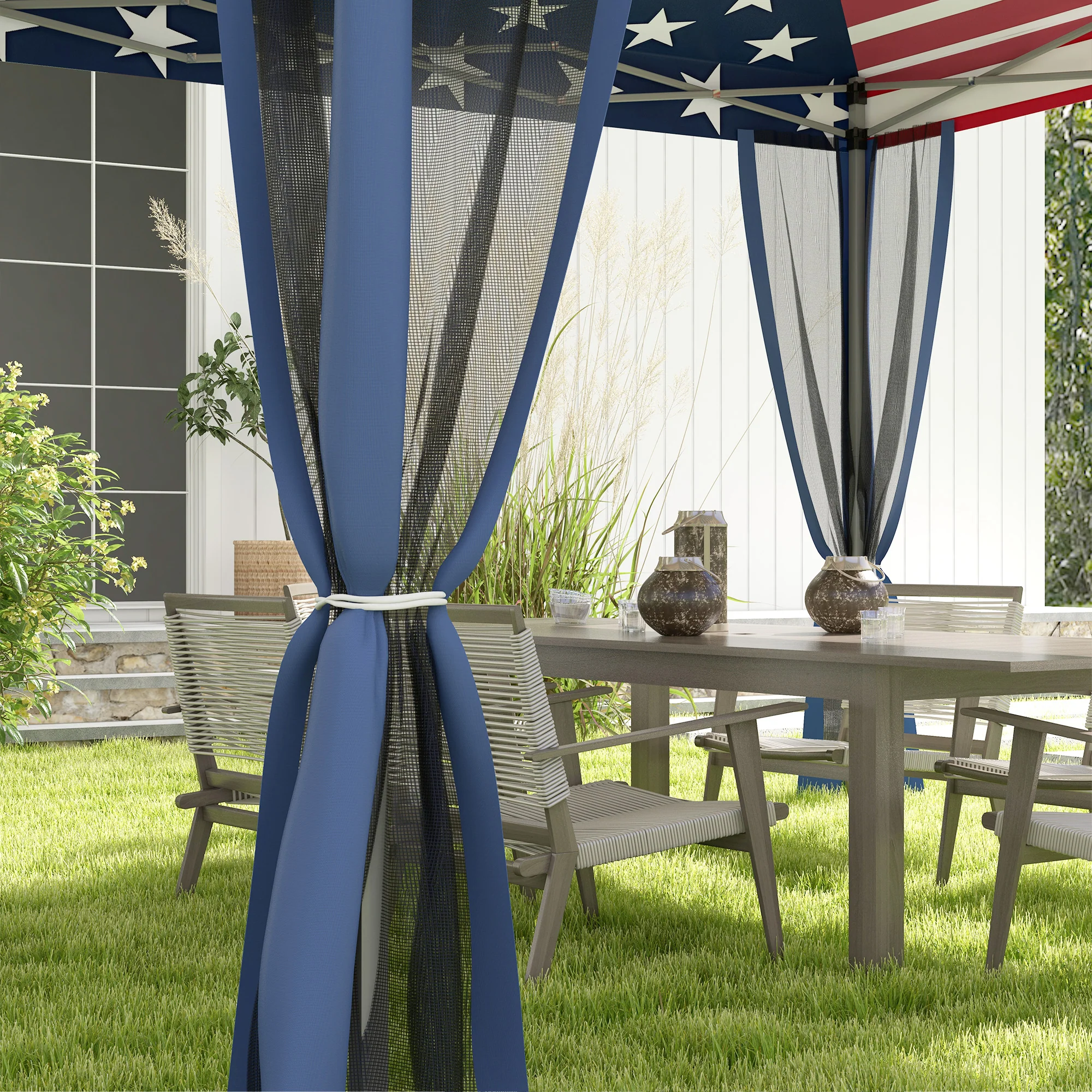 10' x 10' Pop-Up Canopy with Mesh Walls, Instant Setup, Side Panels & American Flag Design - Image 11