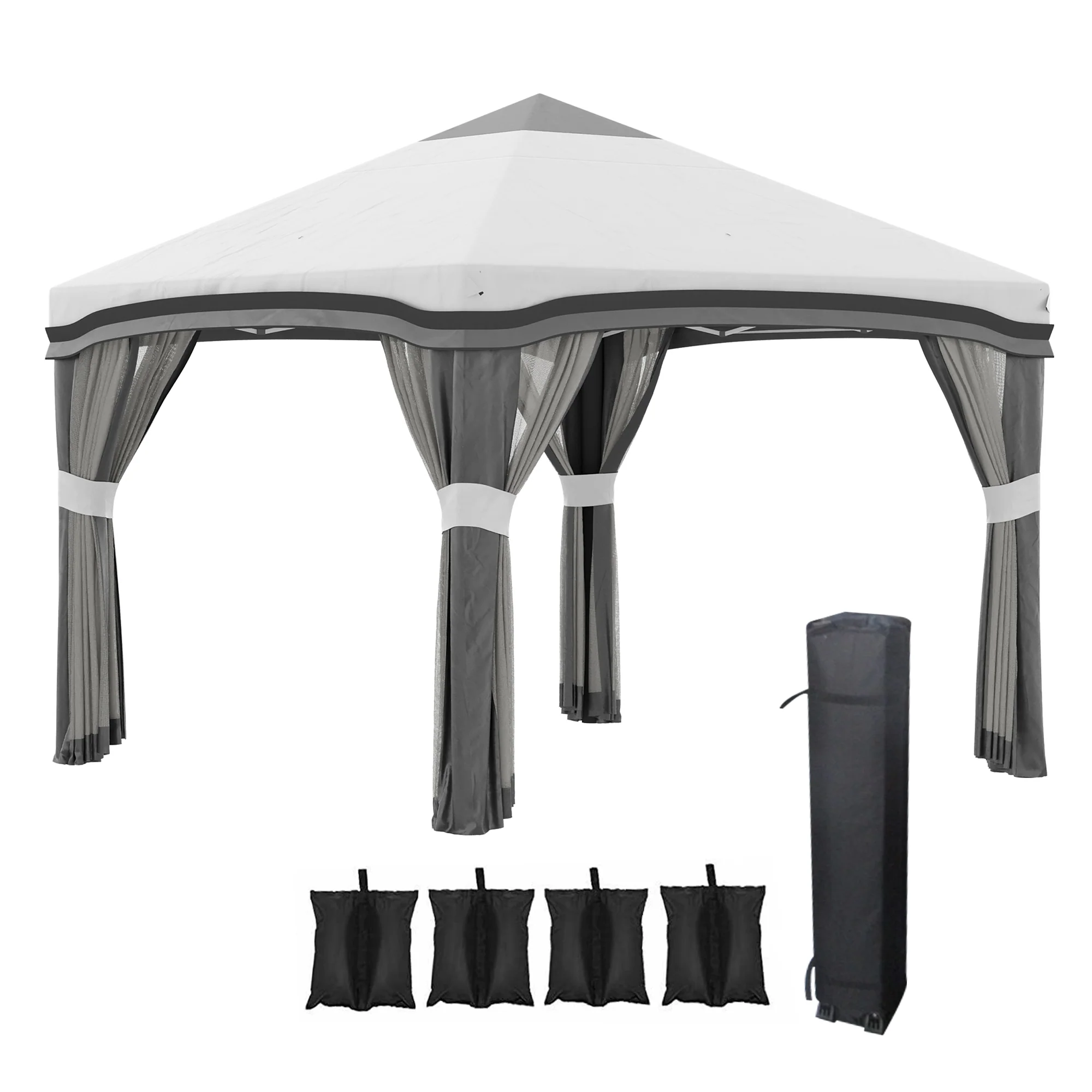 10' x 10' Adjustable Pop Up Canopy Tent with Netting, Wheeled Carry Bag, Sand Bags, Gray