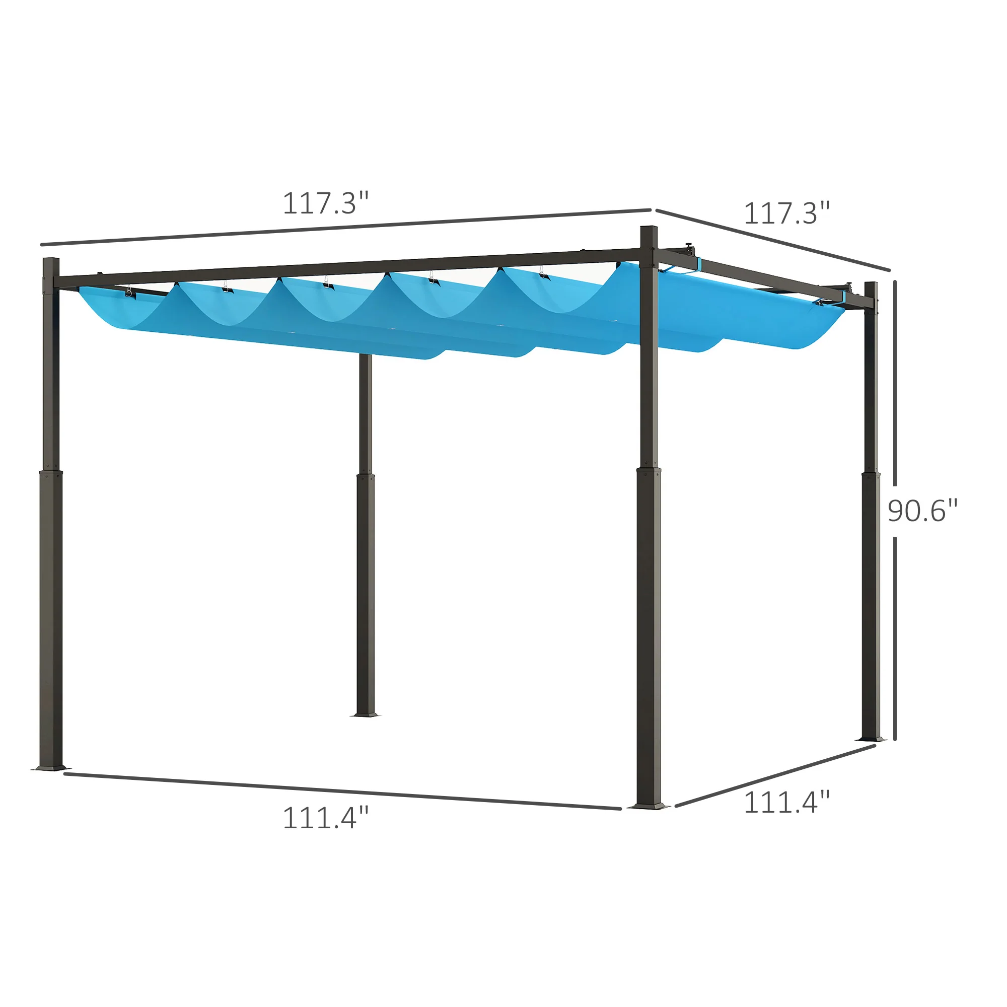 10' x 10' Retractable Pergola Canopy with Magnetic Fixture & UPF30+, Blue - Image 5