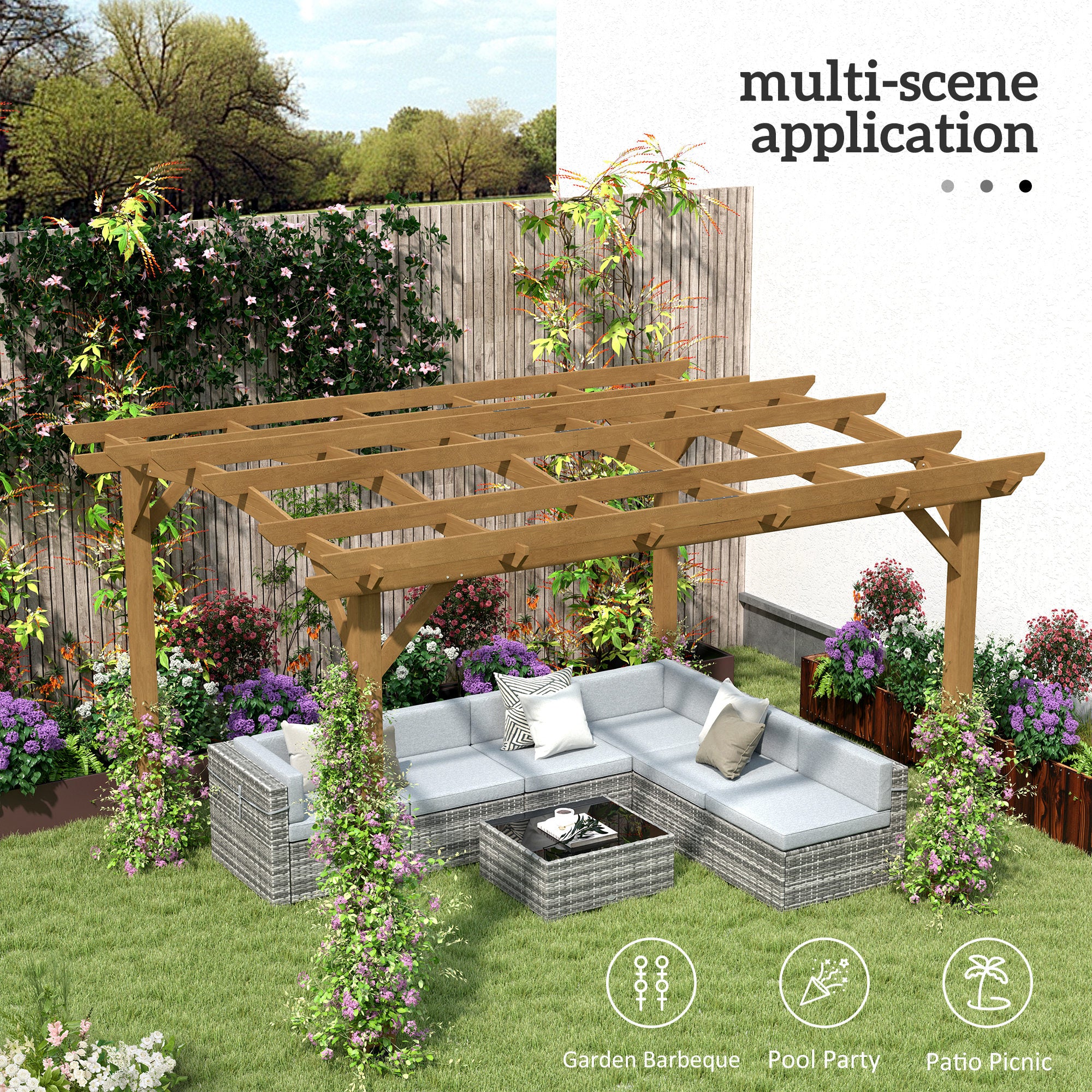 10' x 12' Wood Pergola with Arched Roof Trellis for Climbing Plants, Dark Brown - Image 10