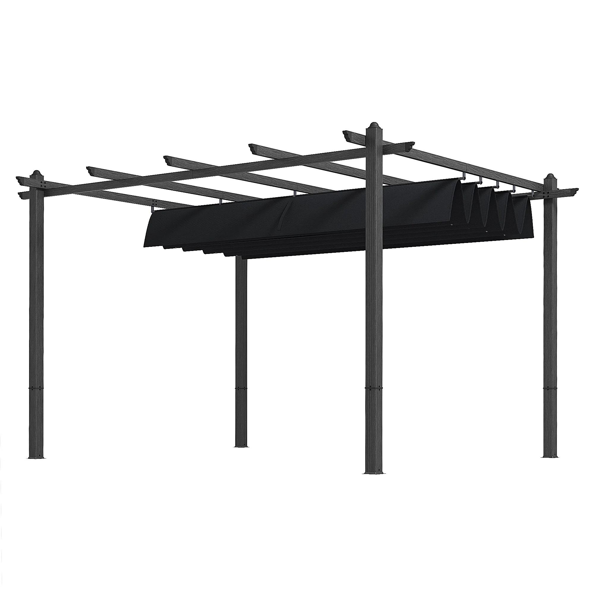 10'x12' Retractable Pergola Canopy, Wood Grain Aluminum Frame, for Outdoor Shade Shelter, Gray - Image 2
