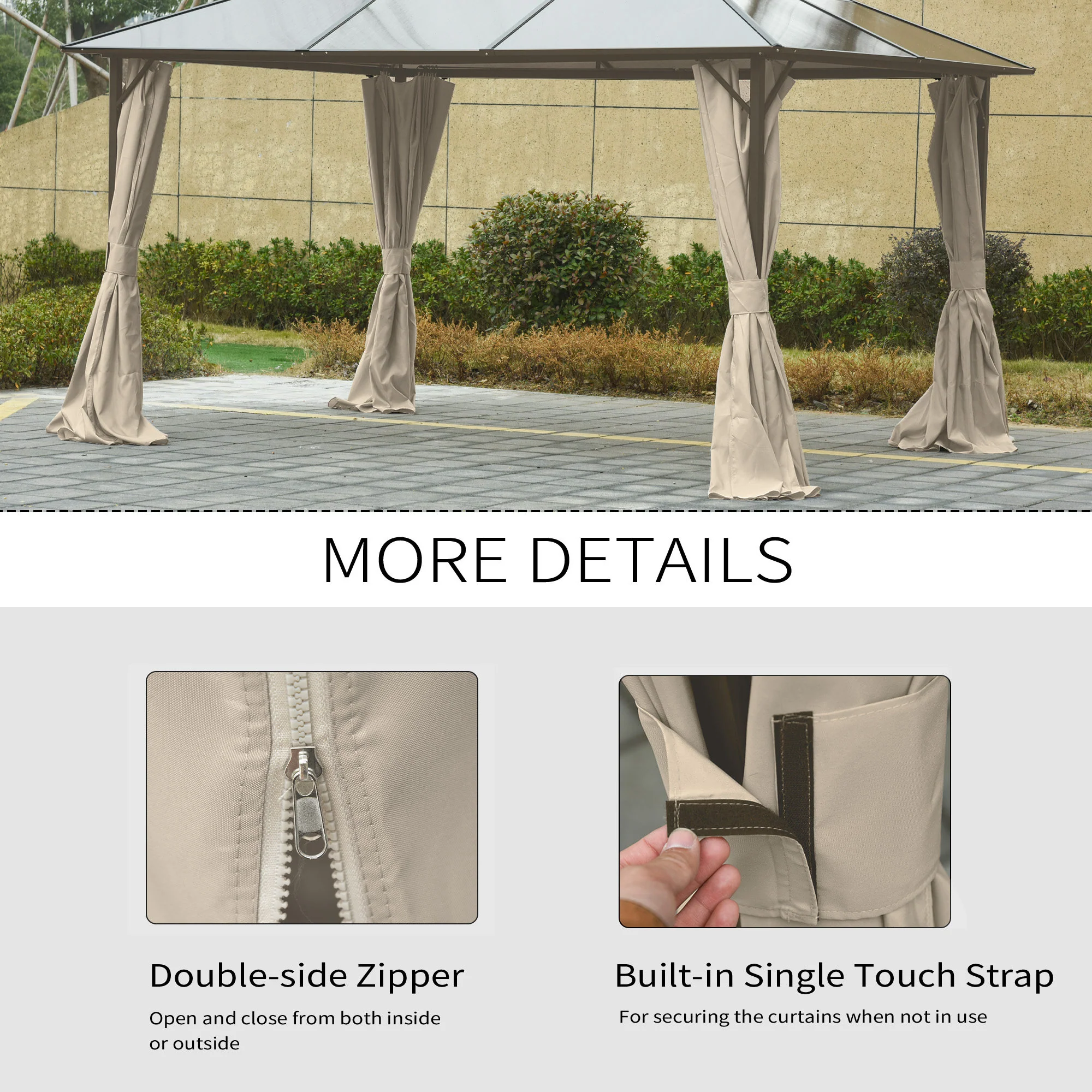 10' x 12' Gazebo Sidewall Set with Hooks/C-Rings, Beige - Image 7