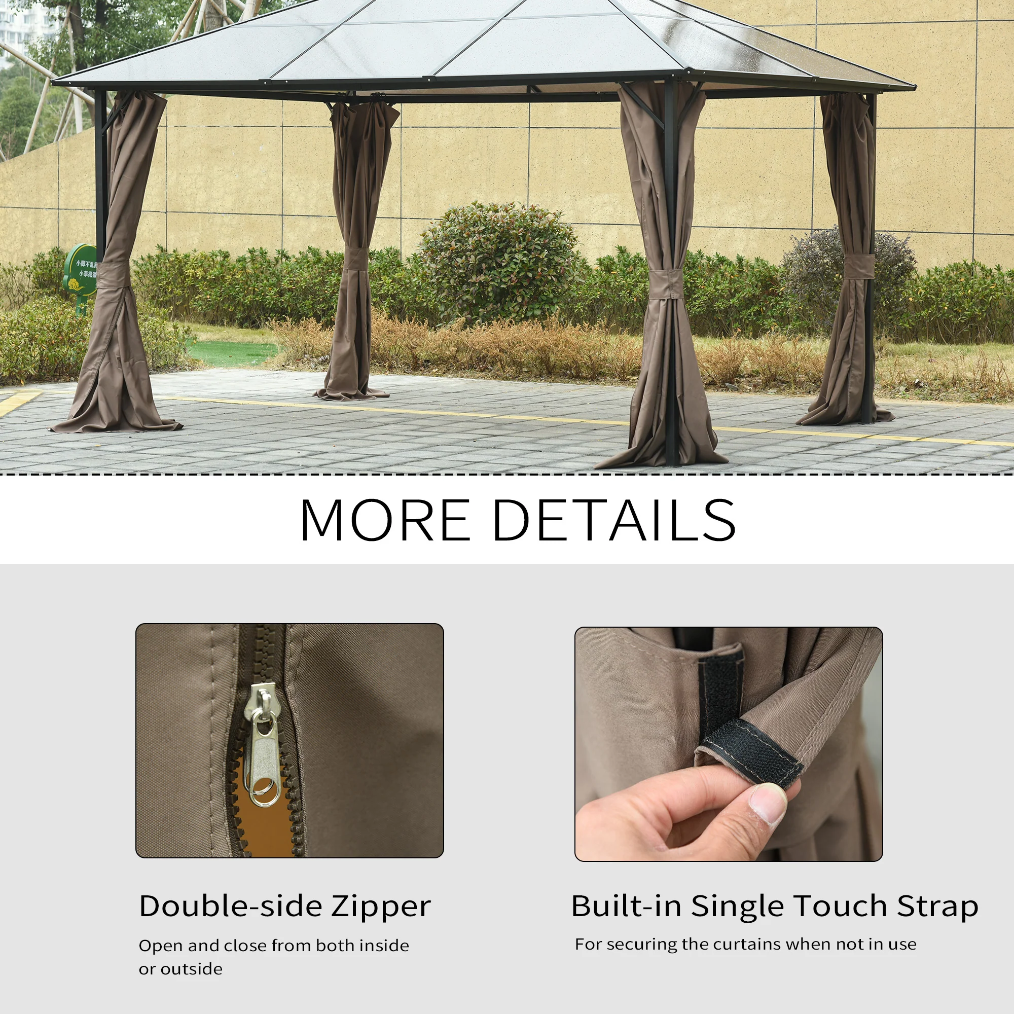 10' x 12' Gazebo Sidewall Set Hooks/C-Rings Brown - Image 7