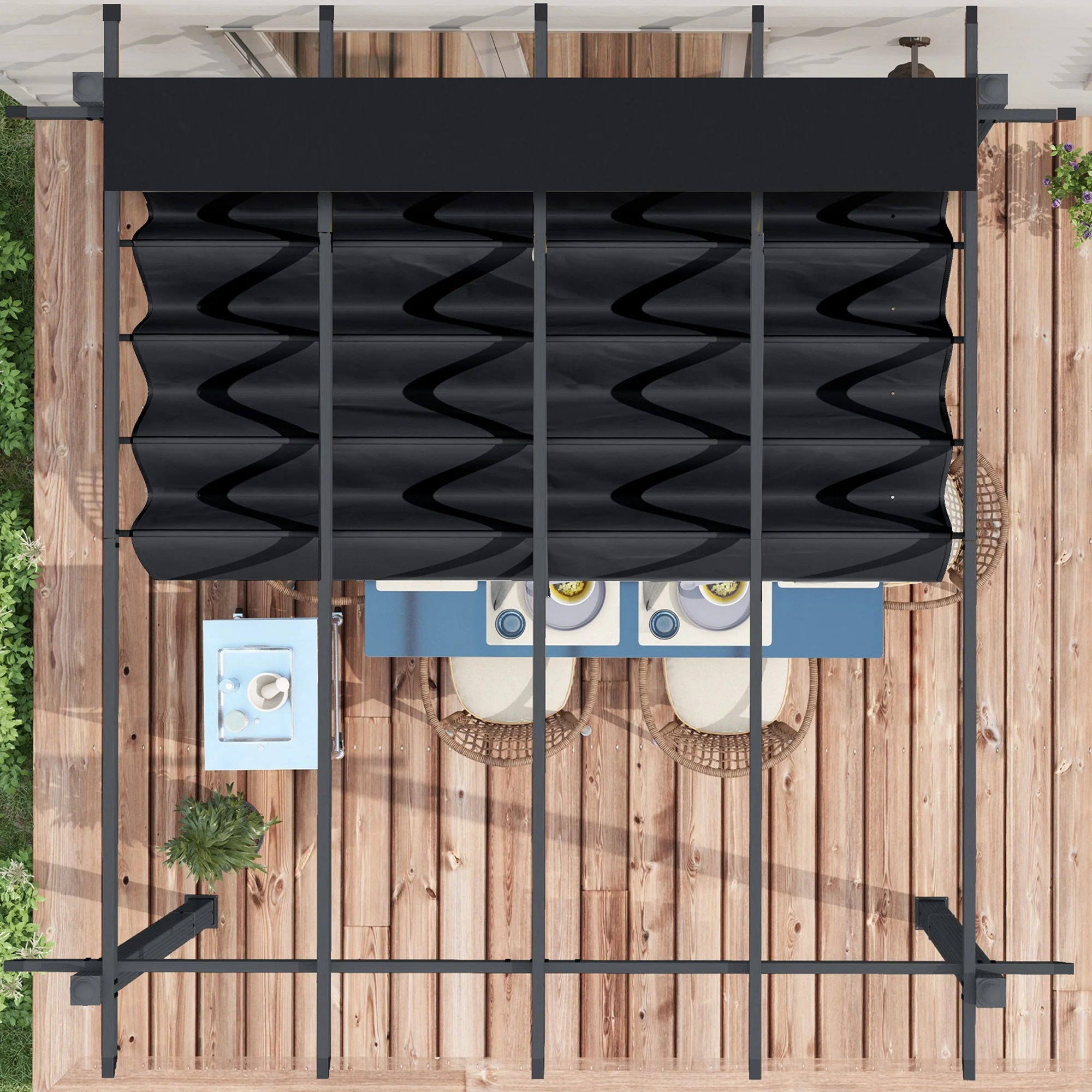 10' x 13' Retractable Pergola Canopy, Wood Grain Aluminum Frame, for Outdoor Shade Shelter, Gray - Image 11