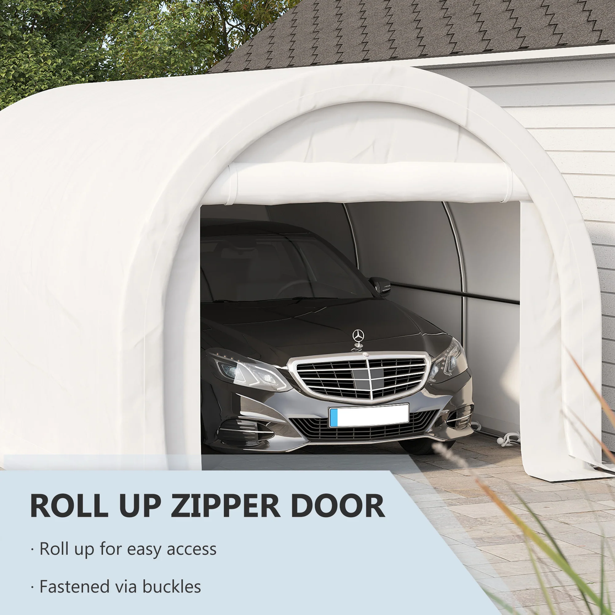 10' x 16' Heavy-Duty Portable Carport Shelter with Zippered Door & UV-Resistant White Canopy - Image 8