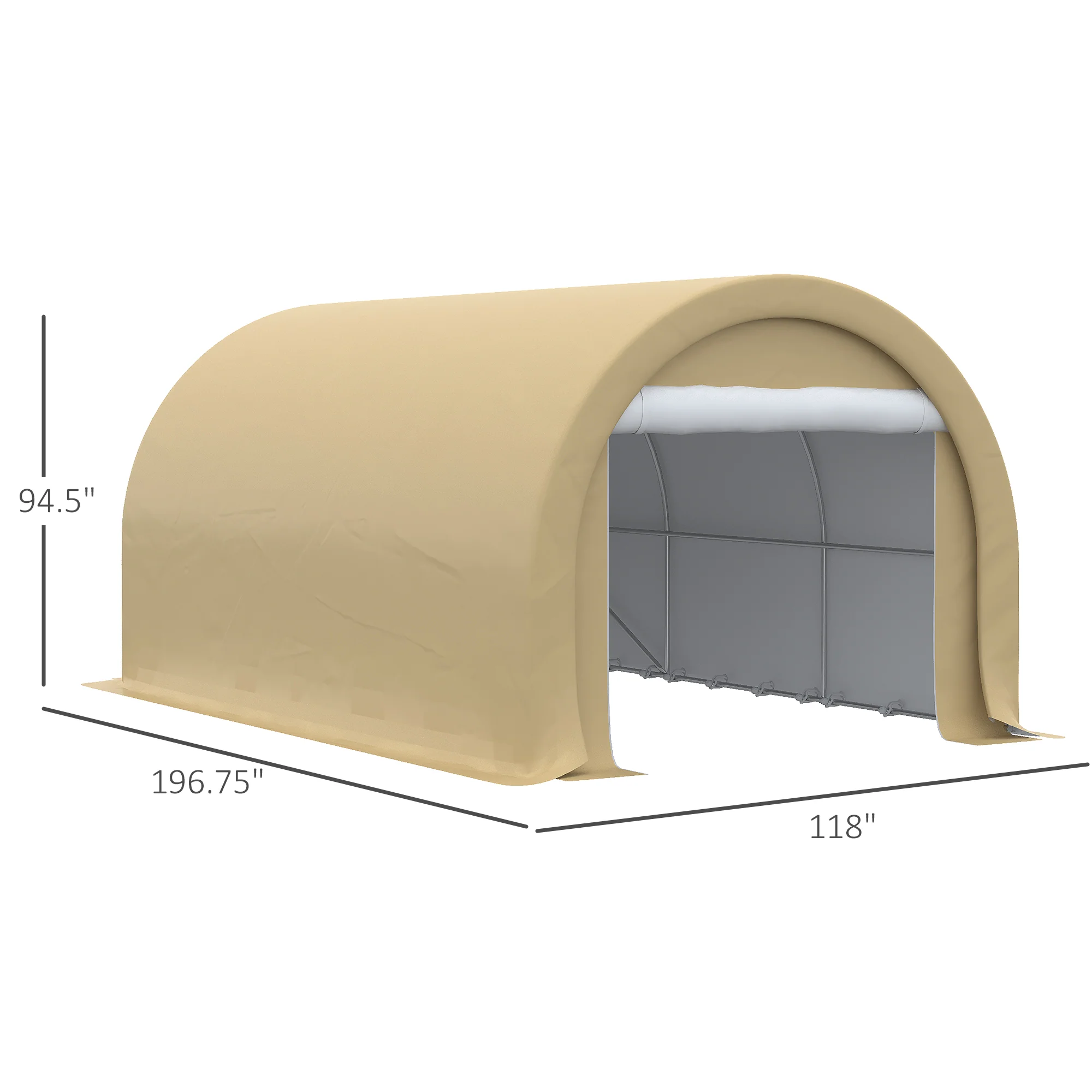 10' x 16' Heavy-Duty Carport with Zippered Door & UV-Resistant Canopy, Beige - Image 5