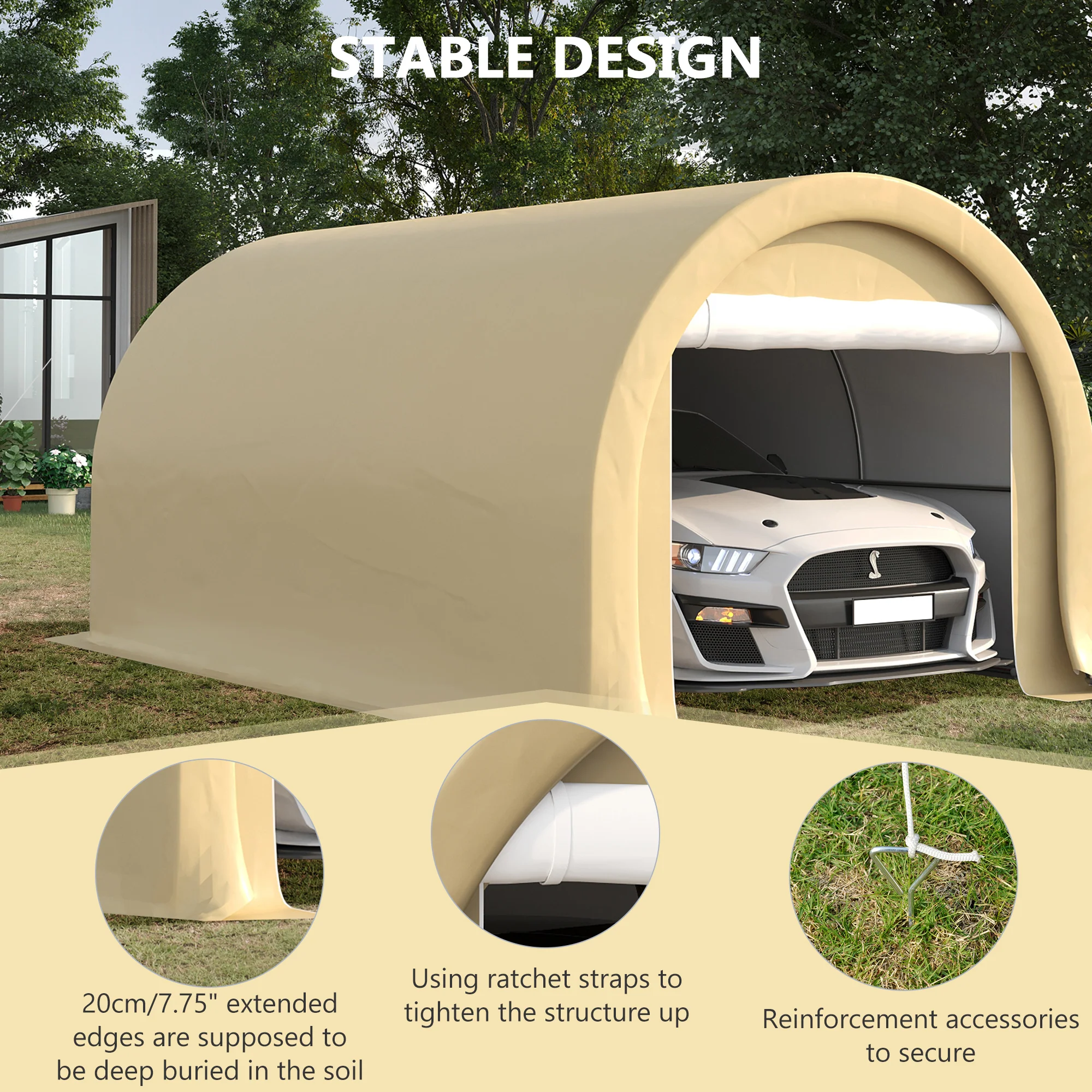 10' x 16' Heavy-Duty Carport with Zippered Door & UV-Resistant Canopy, Beige - Image 7