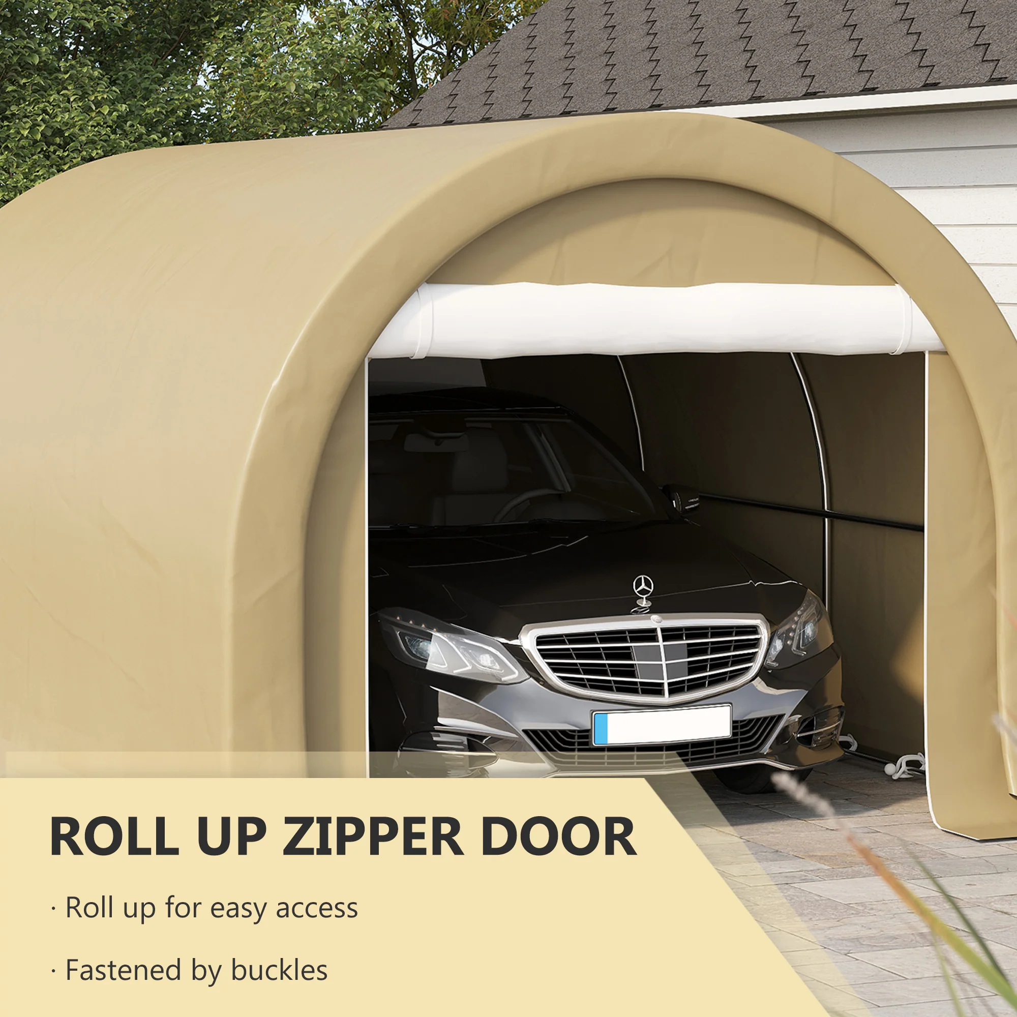 10' x 16' Heavy-Duty Carport with Zippered Door & UV-Resistant Canopy, Beige - Image 8