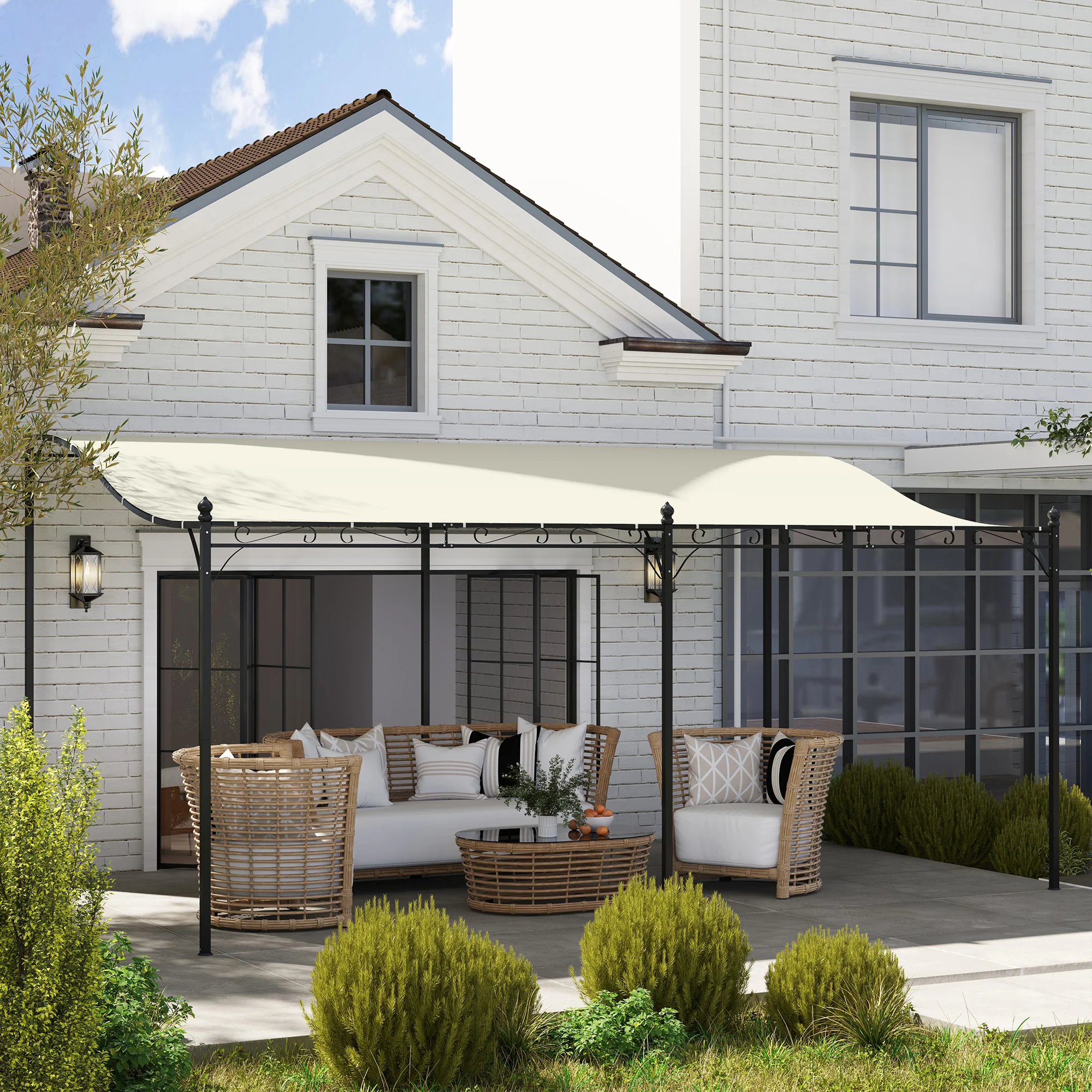 10' x 16' Wall-Mounted Metal Patio Canopy with Drainage Holes, Cream White - Image 10