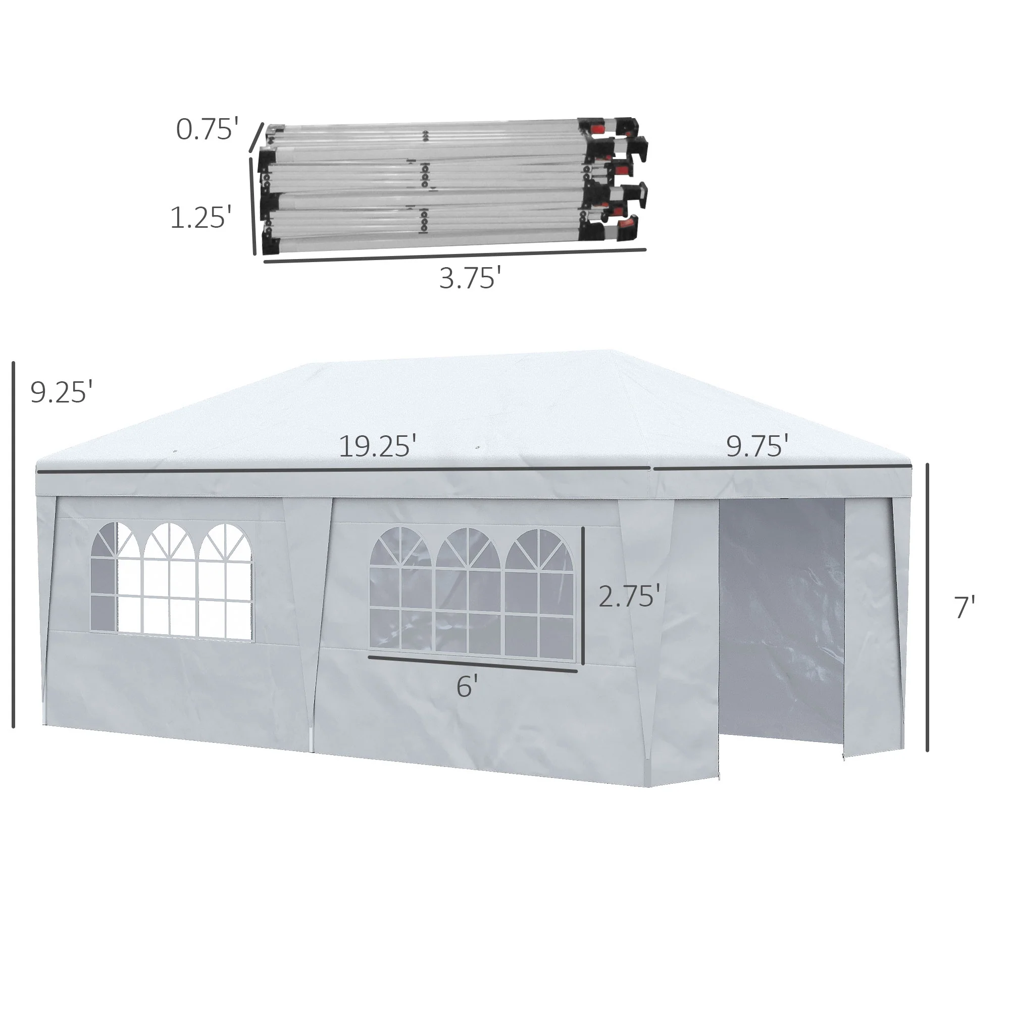 10' x 19.5' Pop Up Canopy Tent with Height Adjustable, Sidewalls, Weight Bags&Carry Bag, White - Image 5