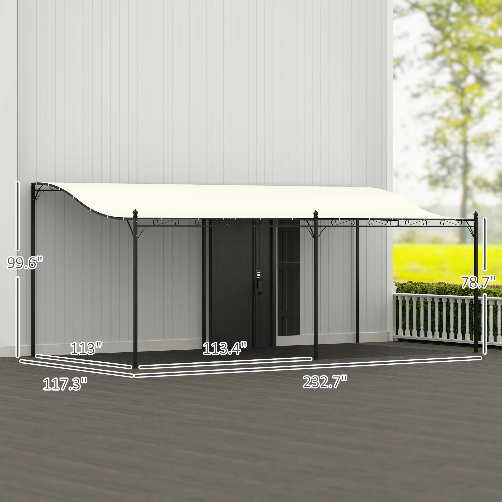 10' x 20' Wall-Mounted Metal Pergola Canopy with Drainage Holes in Cream White - Image 5
