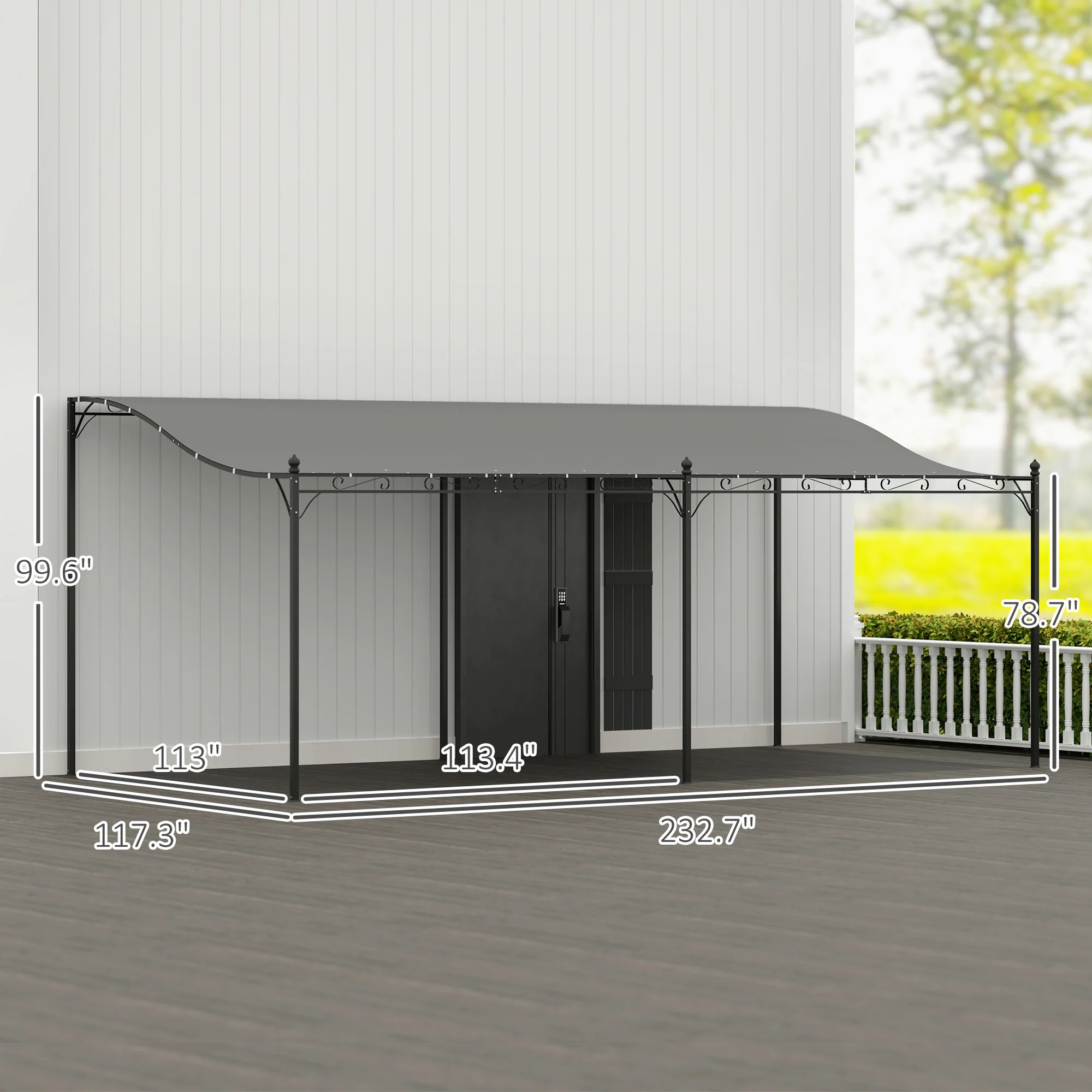 10' x 20' Wall-Mounted Metal Pergola Canopy with Drainage Holes, Dark Gray - Image 5