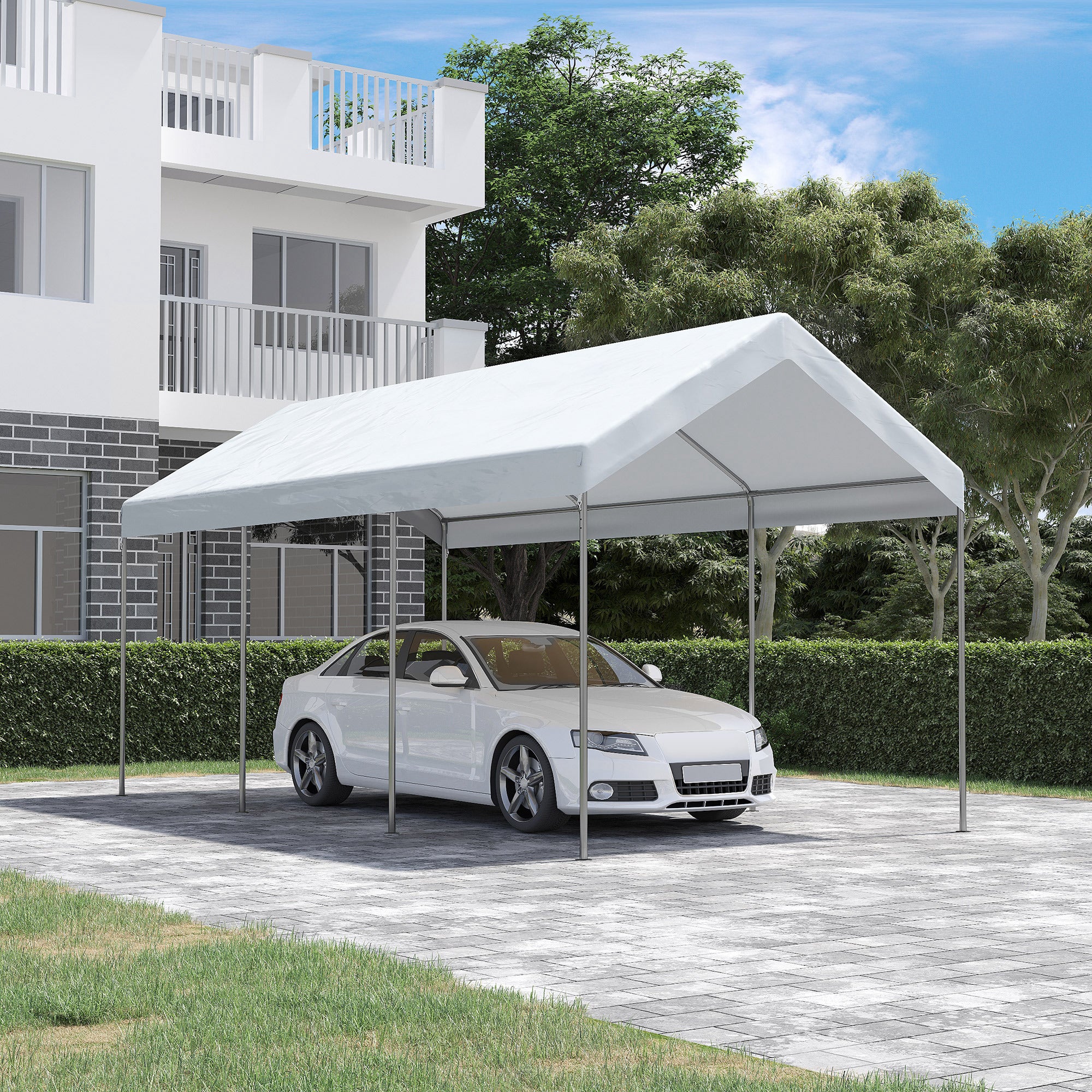 10' x 20' Adjustable Height Portable Canopy Tent with 8 Legs, Shelter for Outdoor Storage, White - Image 4