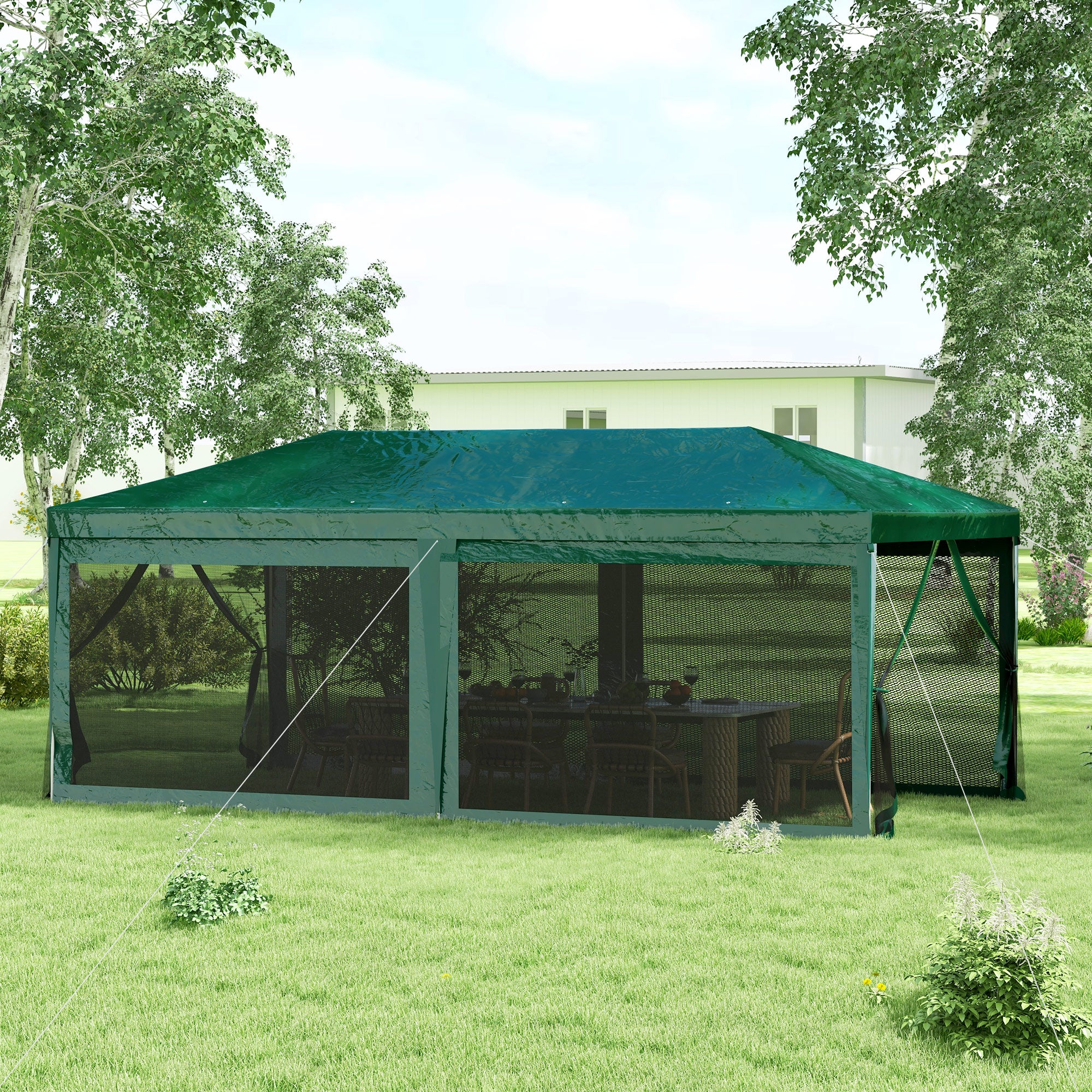 10' x 20' Party Tent with 6 Removable Sidewalls, Green Gazebo Shade Shelter for Outdoor Events - Image 3