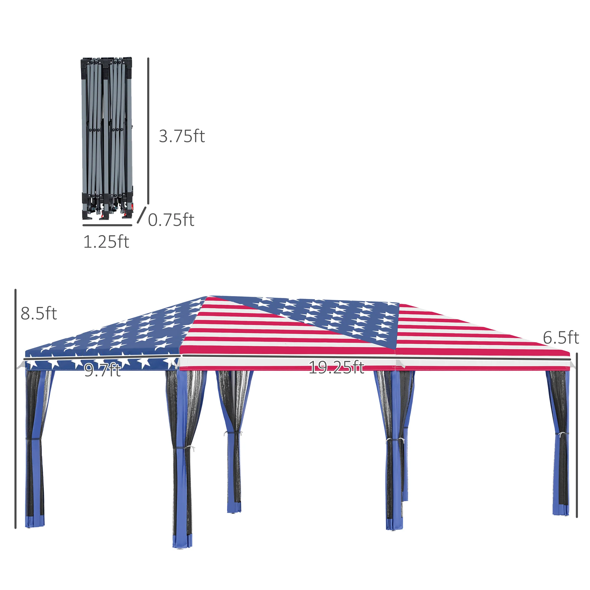 10' x 20' Heavy Duty Instant Canopy Tent with Netting & American Flag for Outdoor, Garden, Patio - Image 5