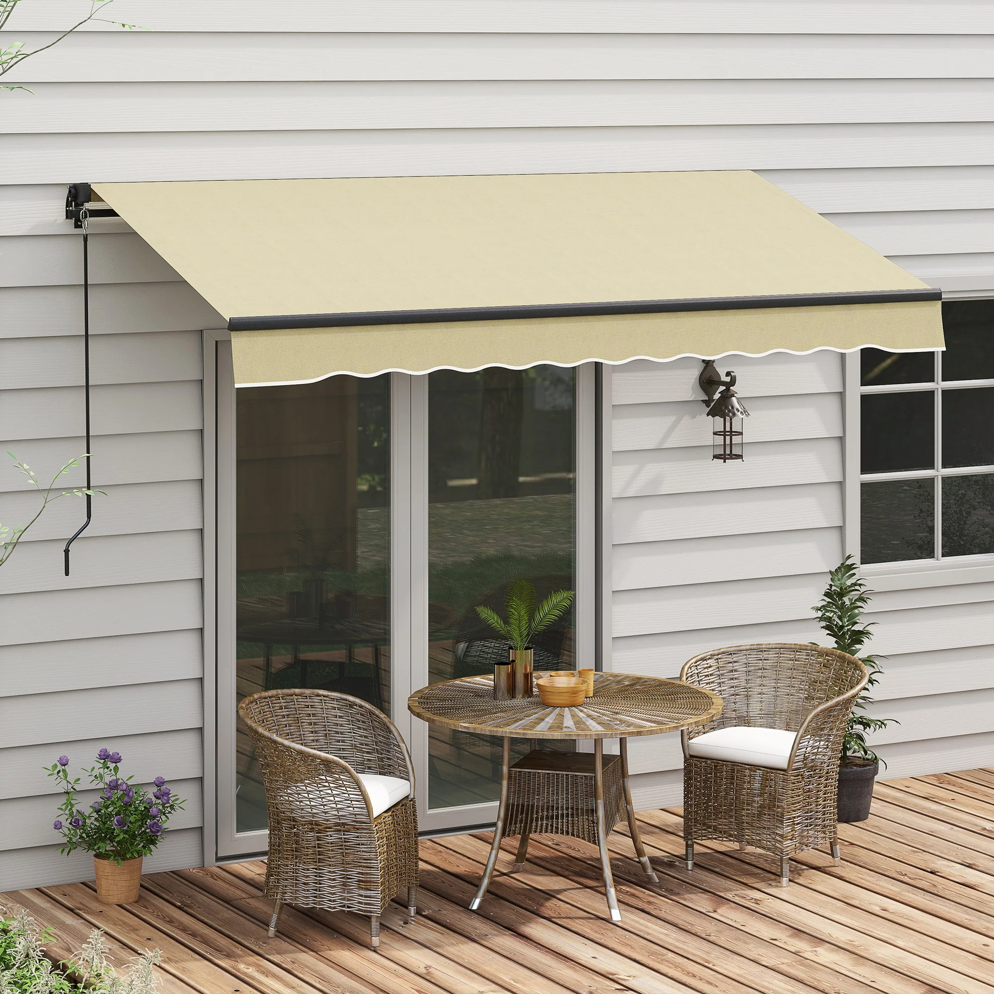 10' x 8' UV-Resistant Retractable Sunshade Shelter for Patio, Deck, Beige - Image 4