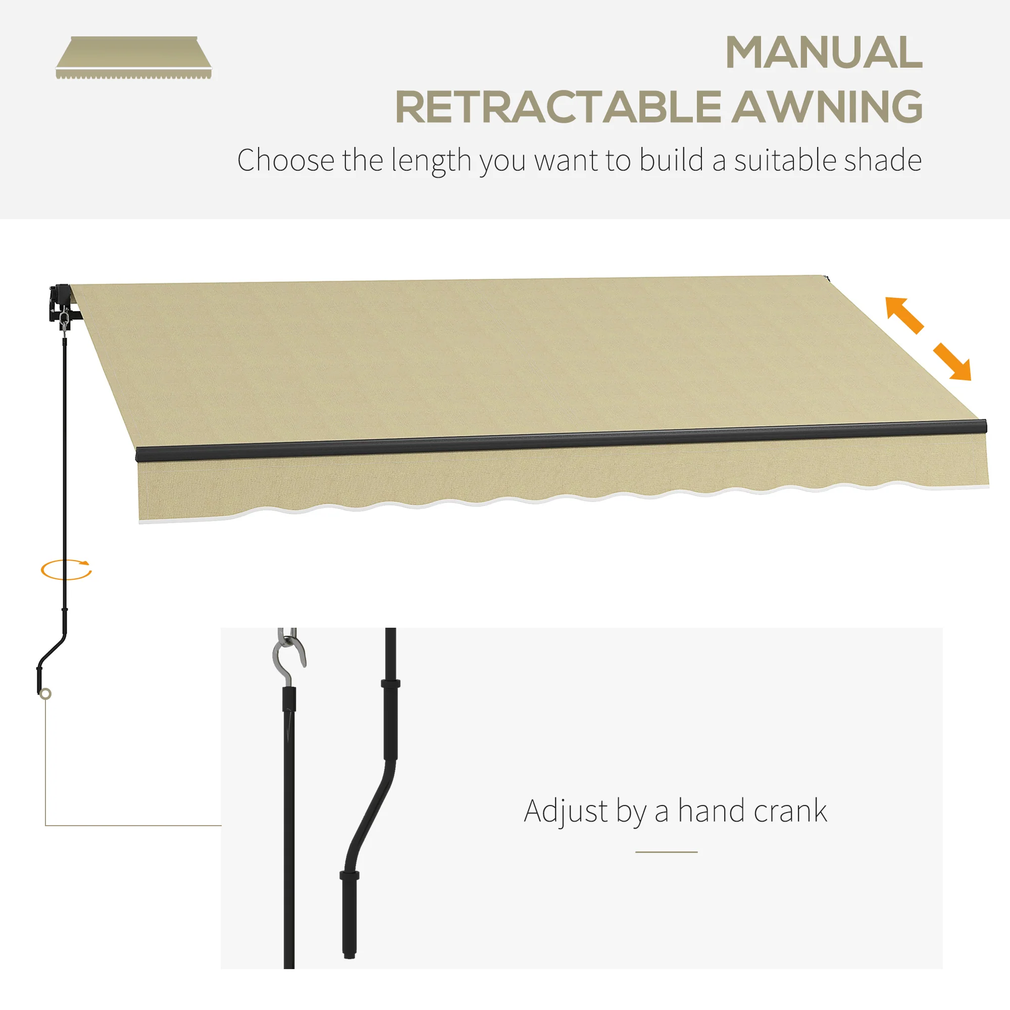 10' x 8' UV-Resistant Retractable Sunshade Shelter for Patio, Deck, Beige - Image 6